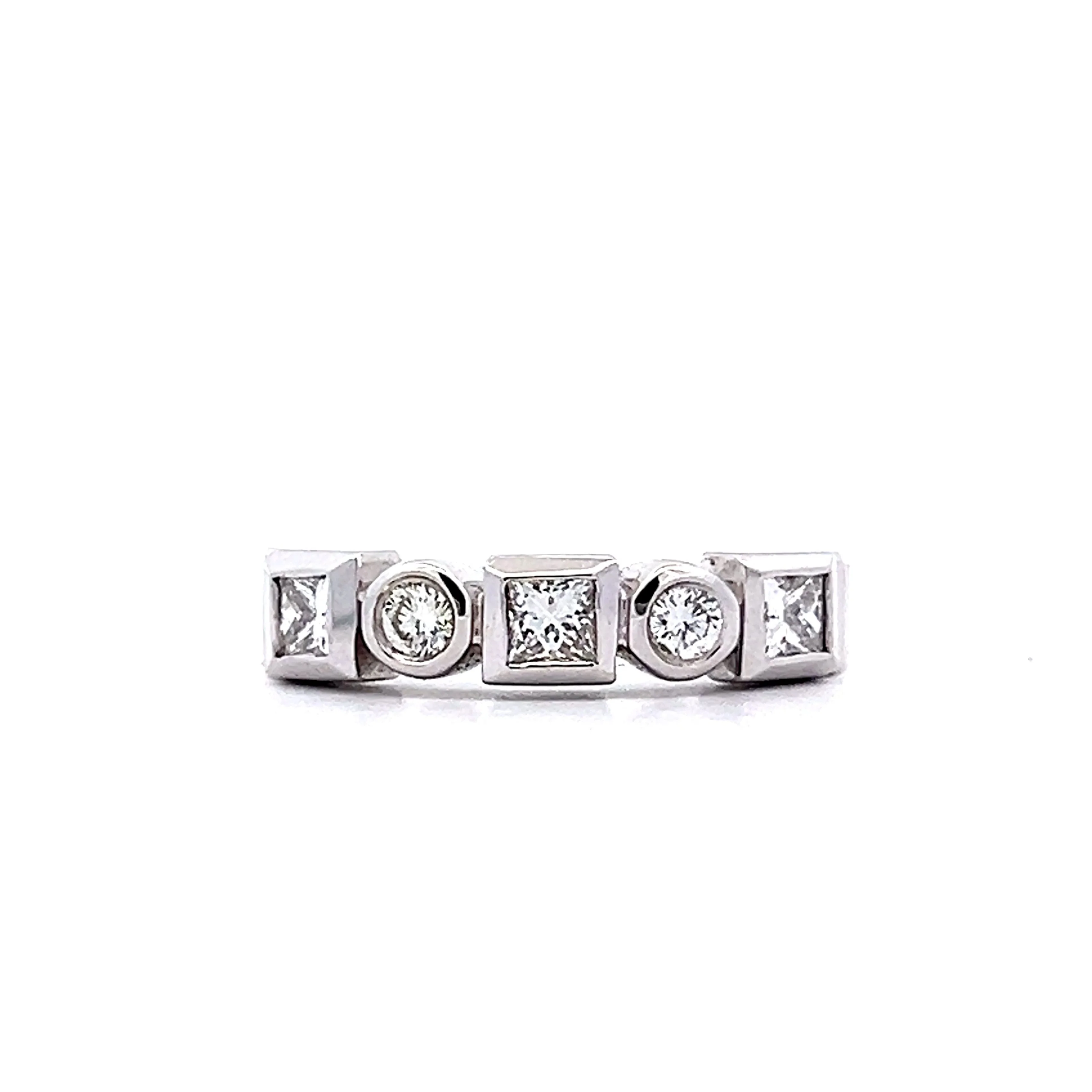 .70 Princess & Round Diamond Band in 18k White Gold