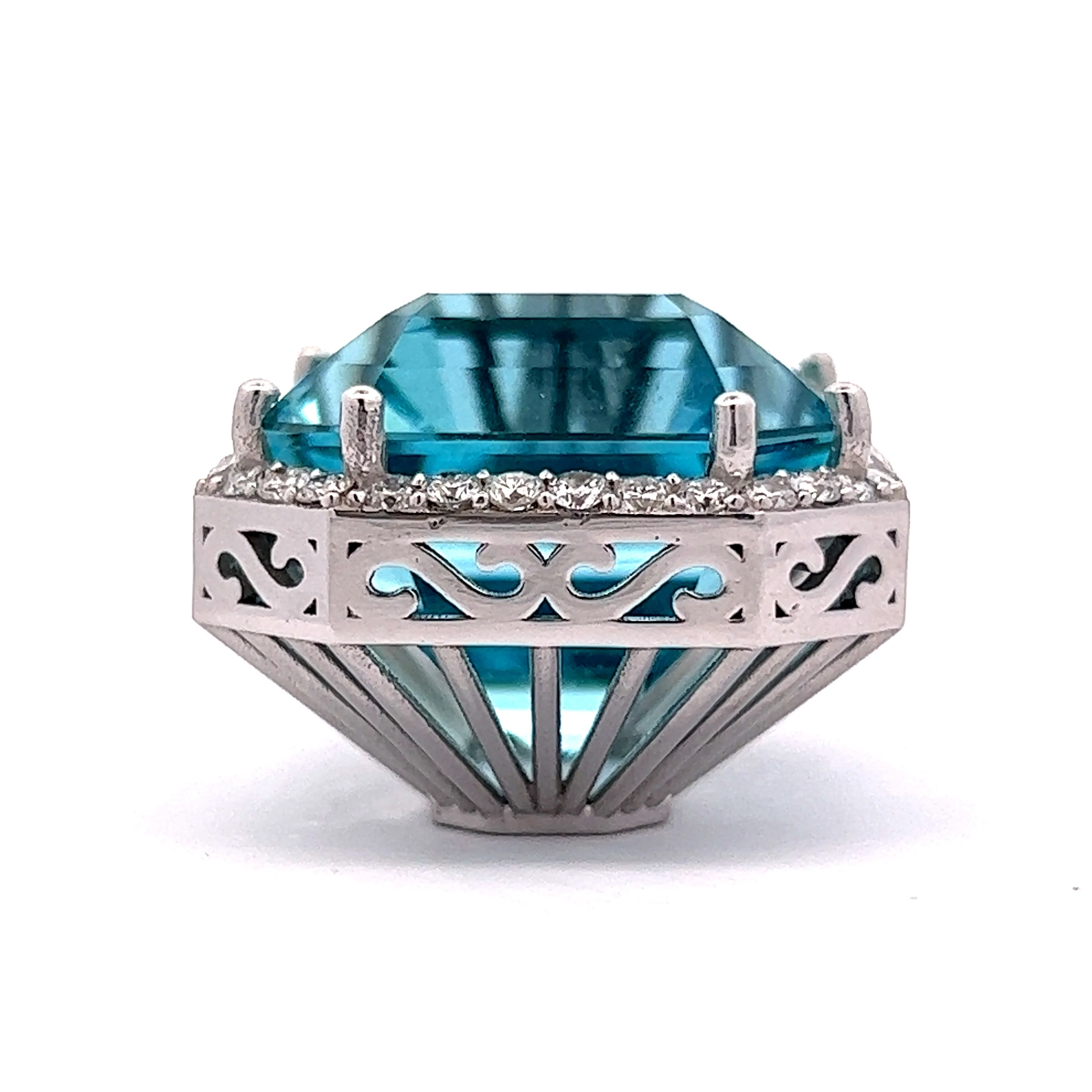 71.80 Emerald Cut Aquamarine & Diamond Pendant Necklace in 14K White Gold - Image 2