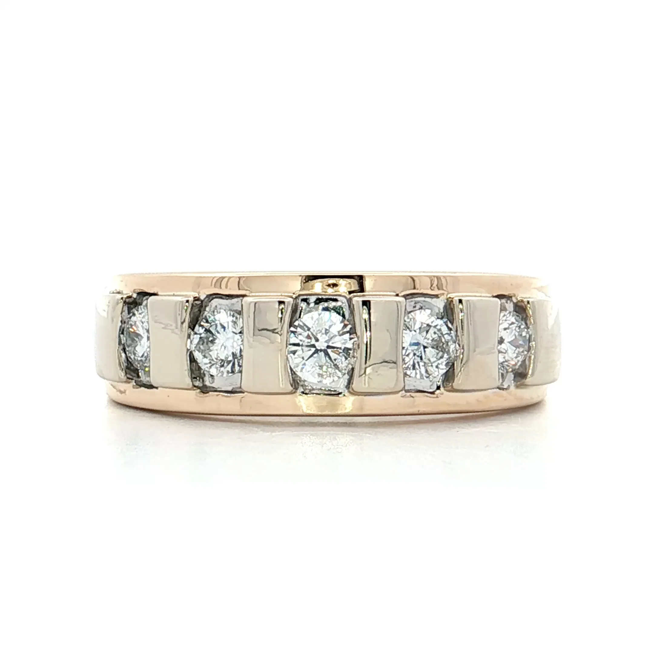 .71 Mens 5 Stone Diamond Wedding Band 14k