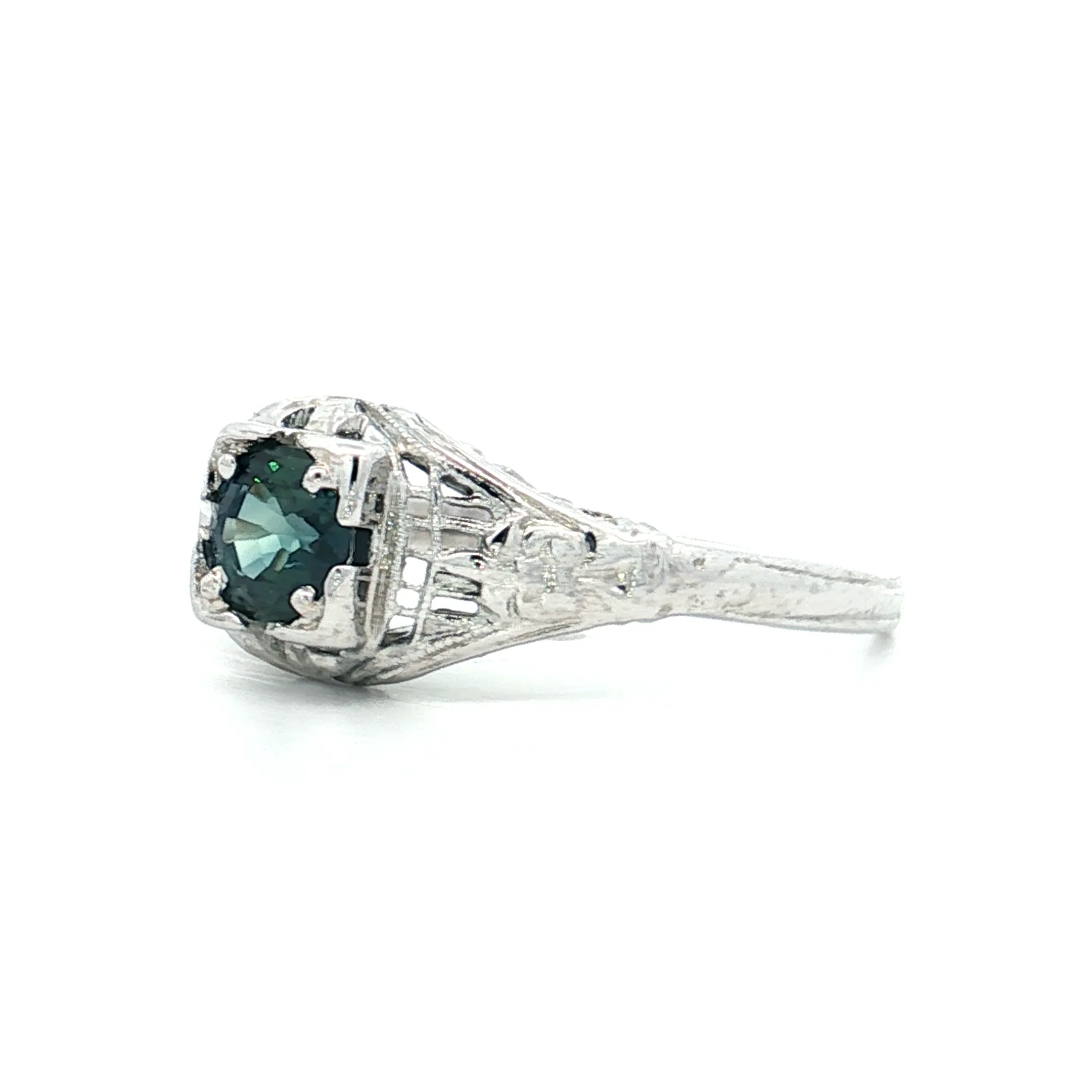 .72 Antique Art Deco Teal Sapphire Engagement Ring 18k - Image 2