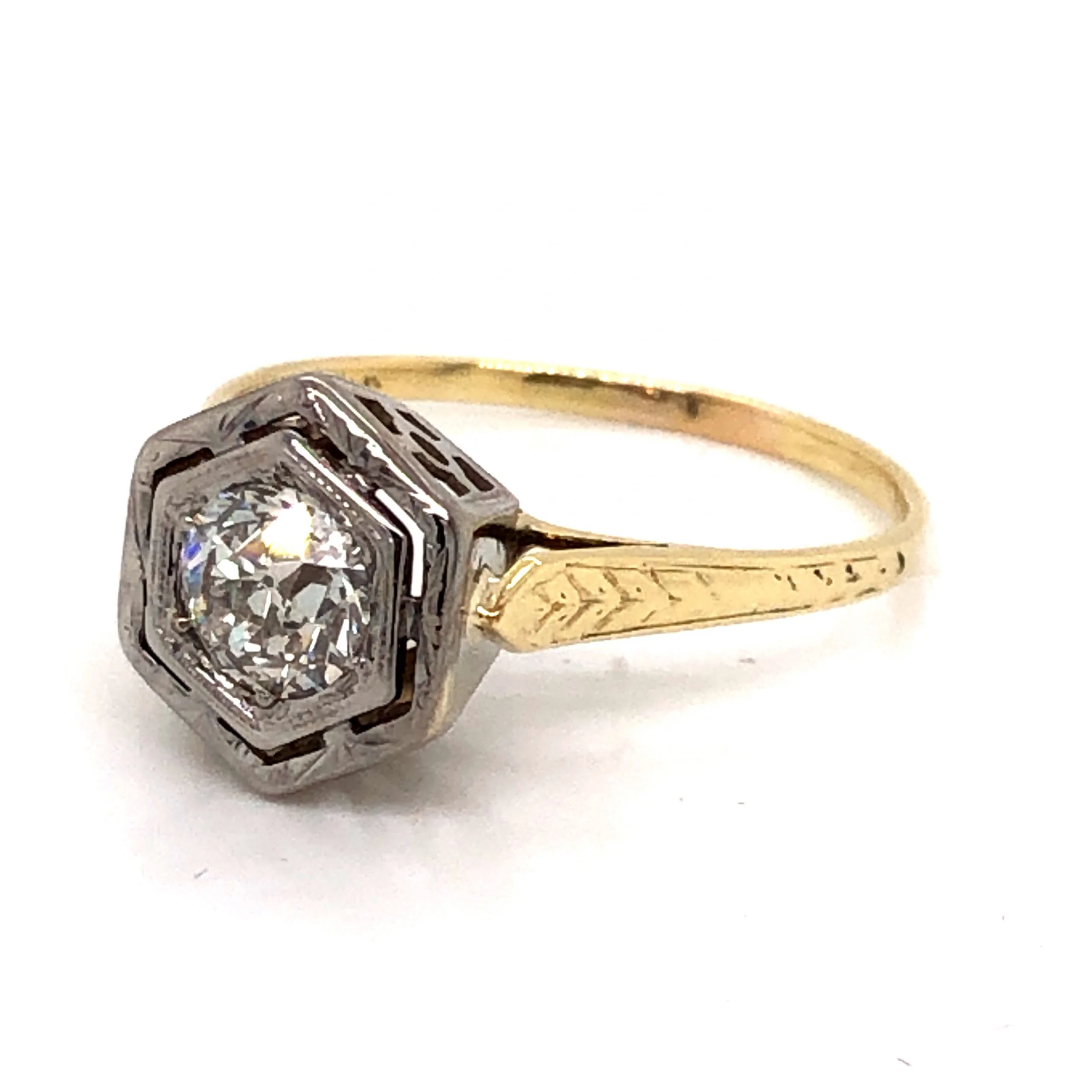 .72 Art Deco Two-Tone Diamond Engagement Ring in 14k - Image 2
