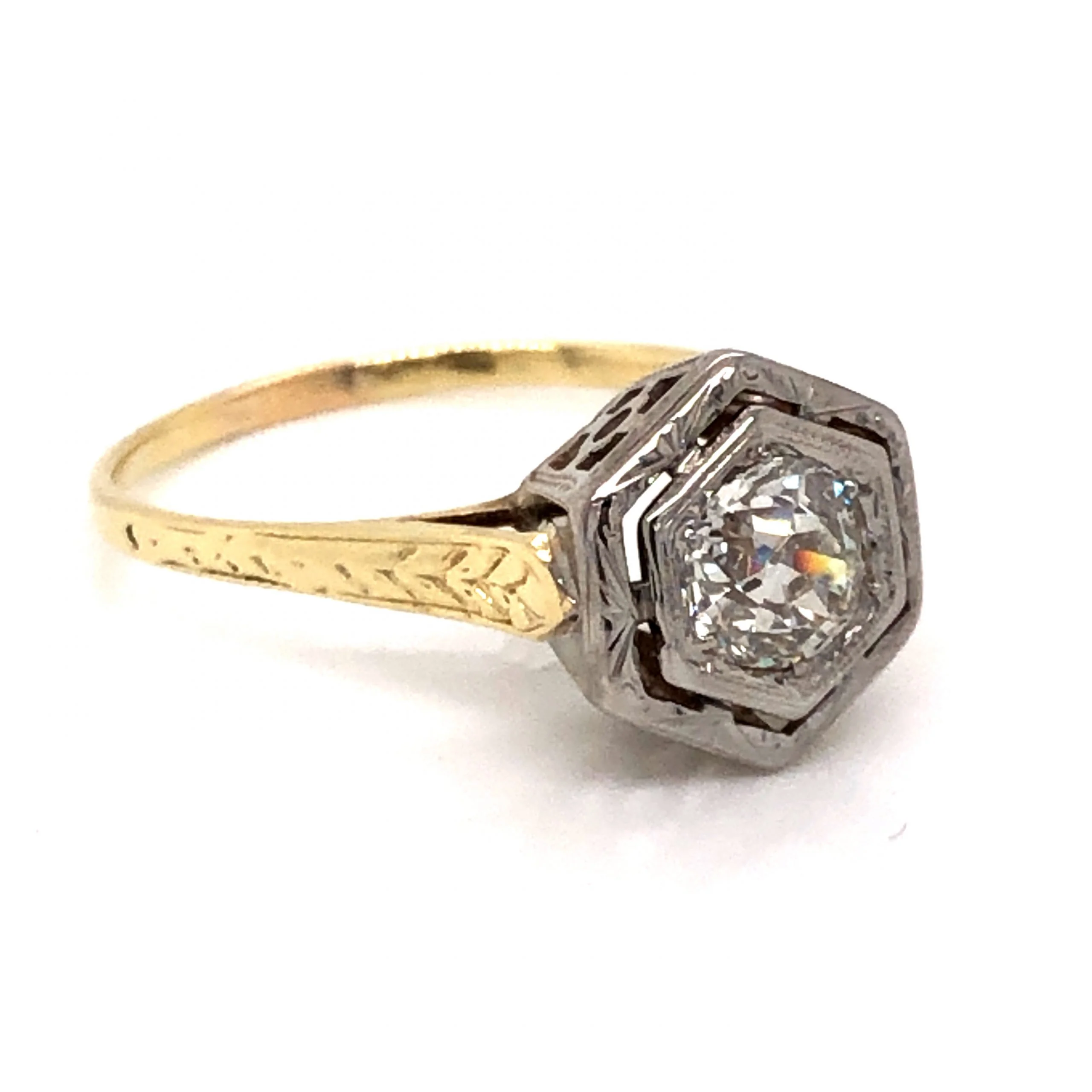 .72 Art Deco Two-Tone Diamond Engagement Ring in 14k - Image 3