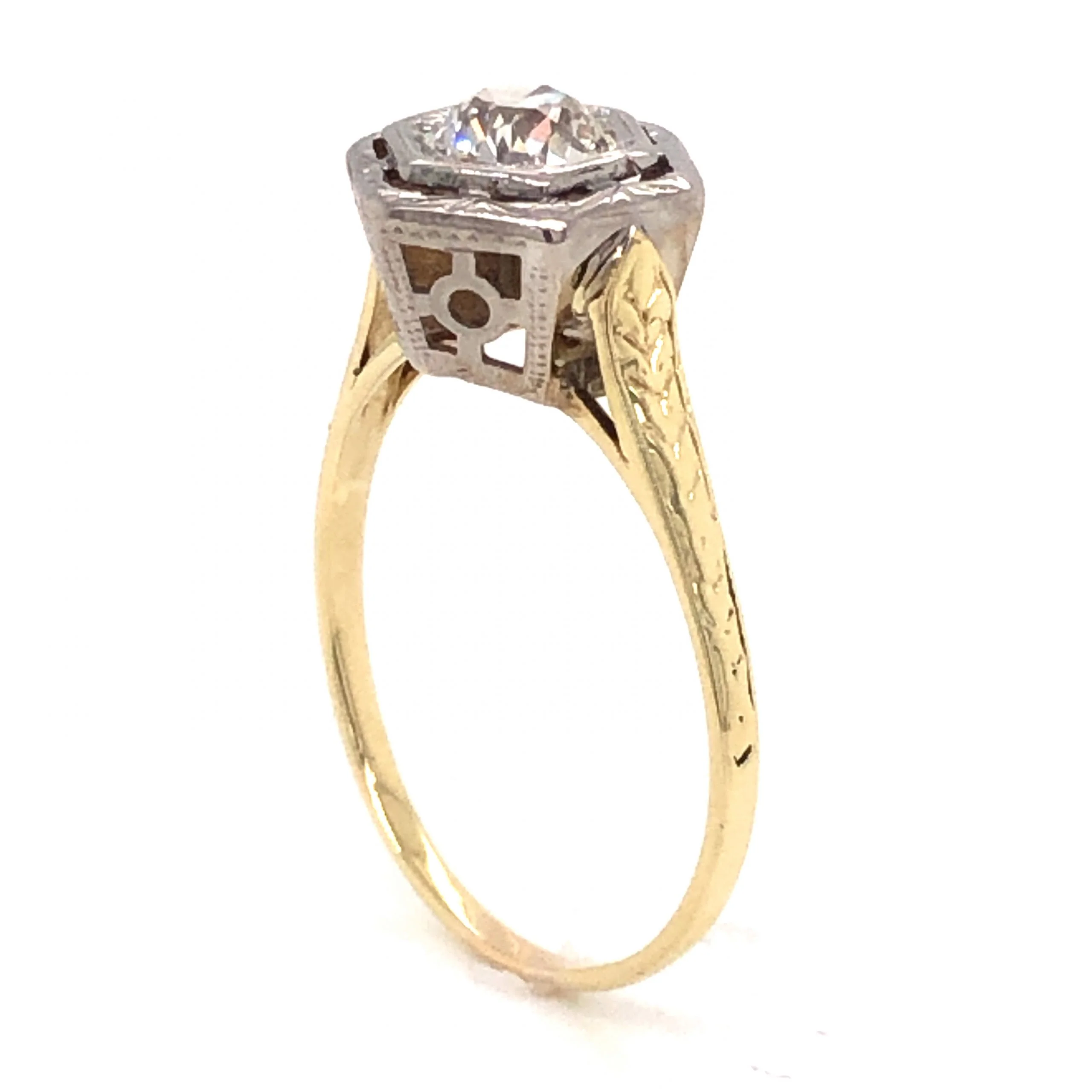 .72 Art Deco Two-Tone Diamond Engagement Ring in 14k - Image 4