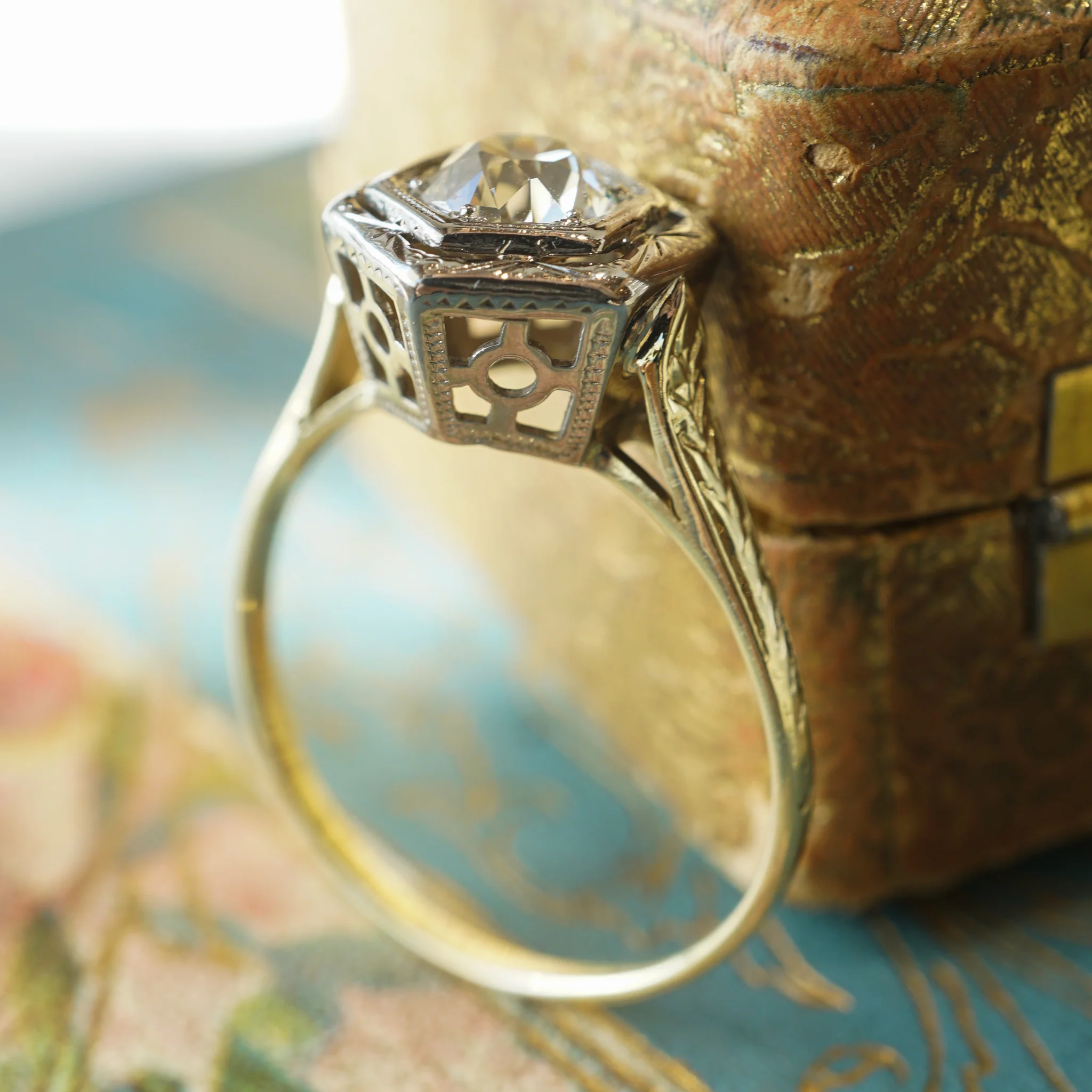 .72 Art Deco Two-Tone Diamond Engagement Ring in 14k - Image 5