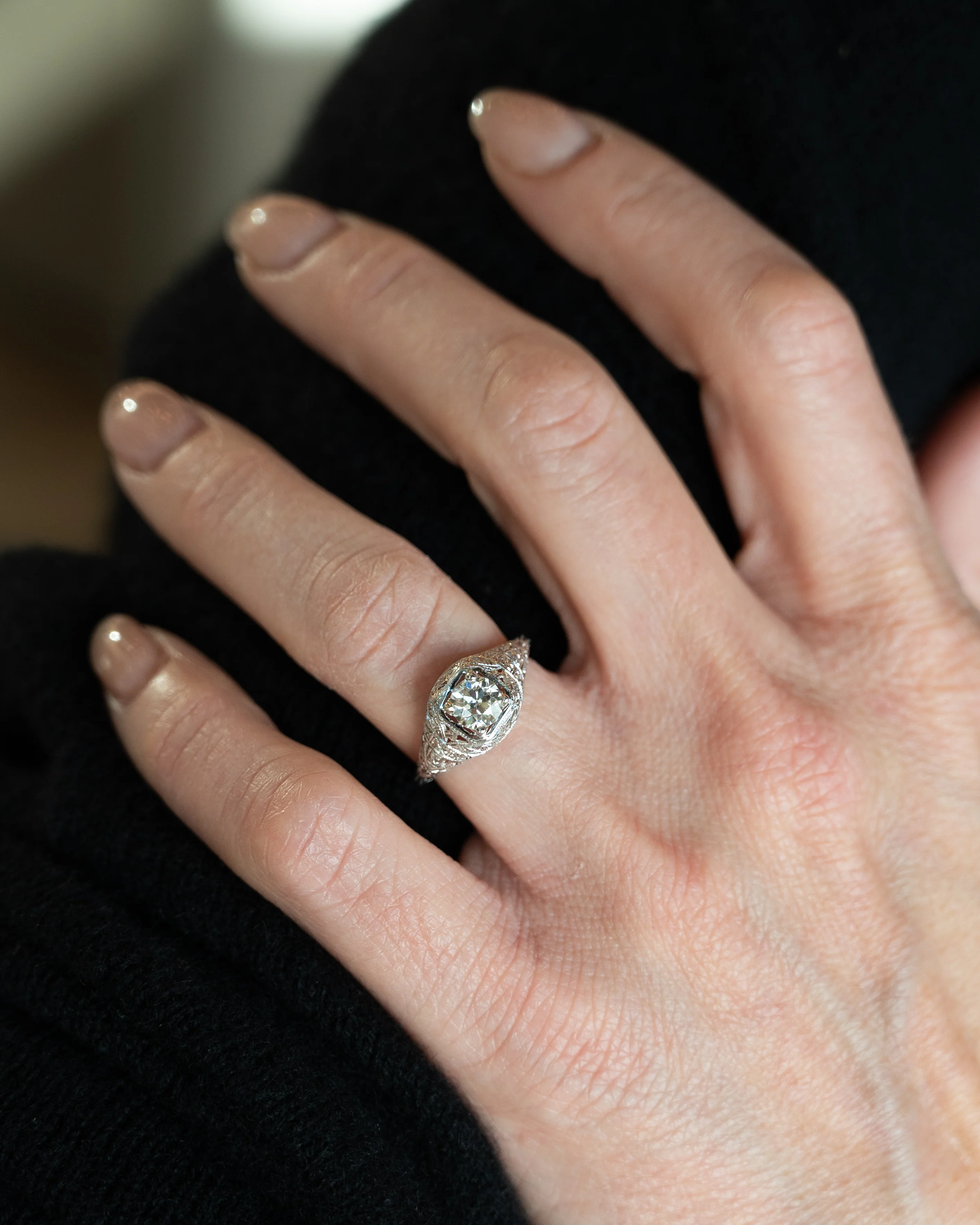 .73 Antique Diamond Engagement Ring in 18k White Gold - Image 7