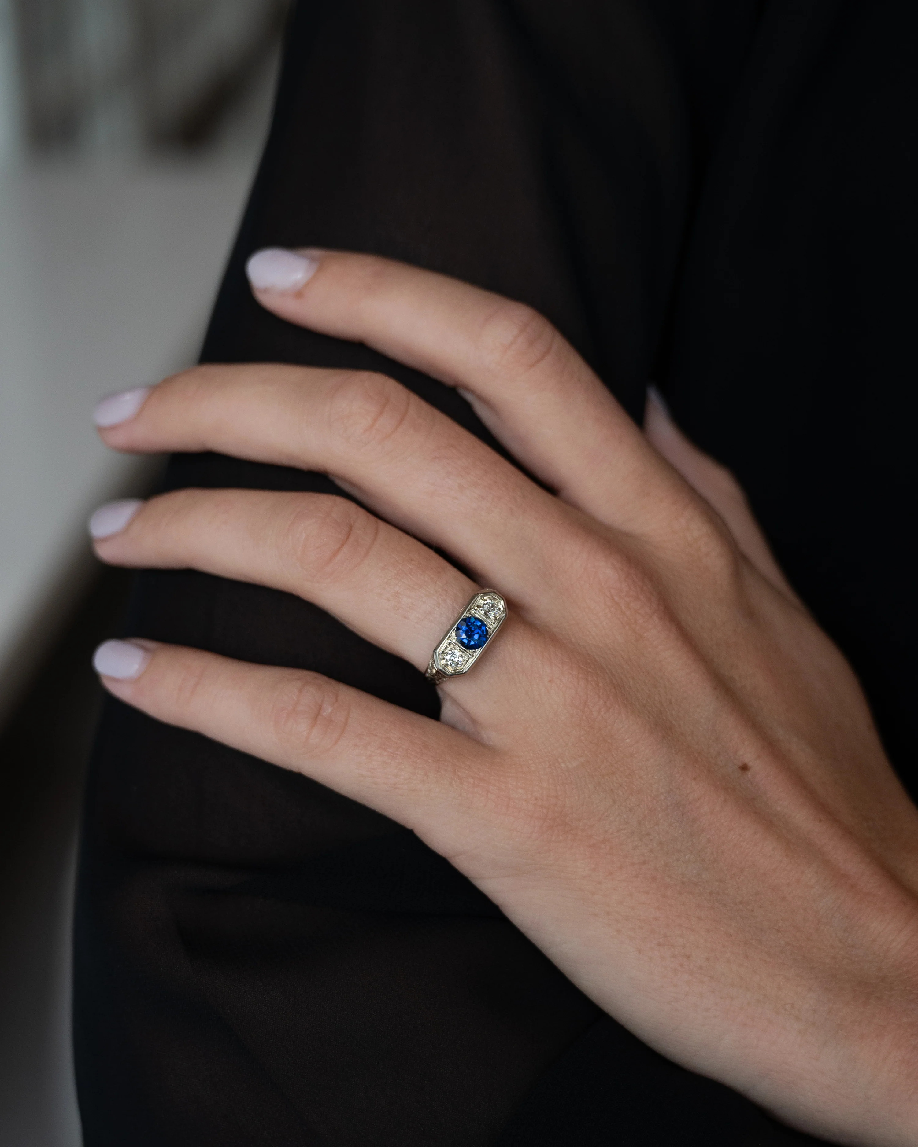 .73 Vintage Art Deco Sapphire Engagement Ring 14k - Image 6