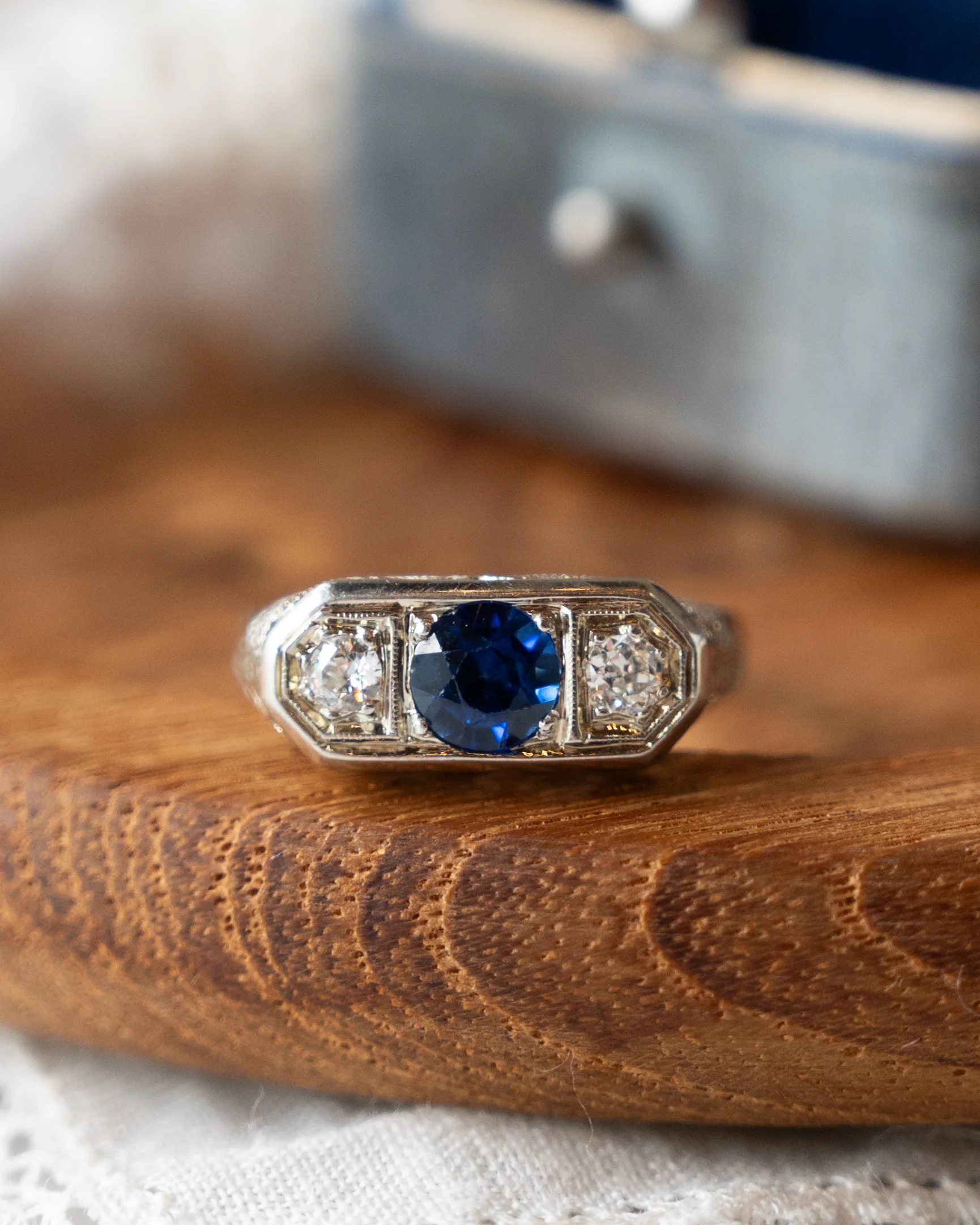 .73 Vintage Art Deco Sapphire Engagement Ring 14k - Image 7