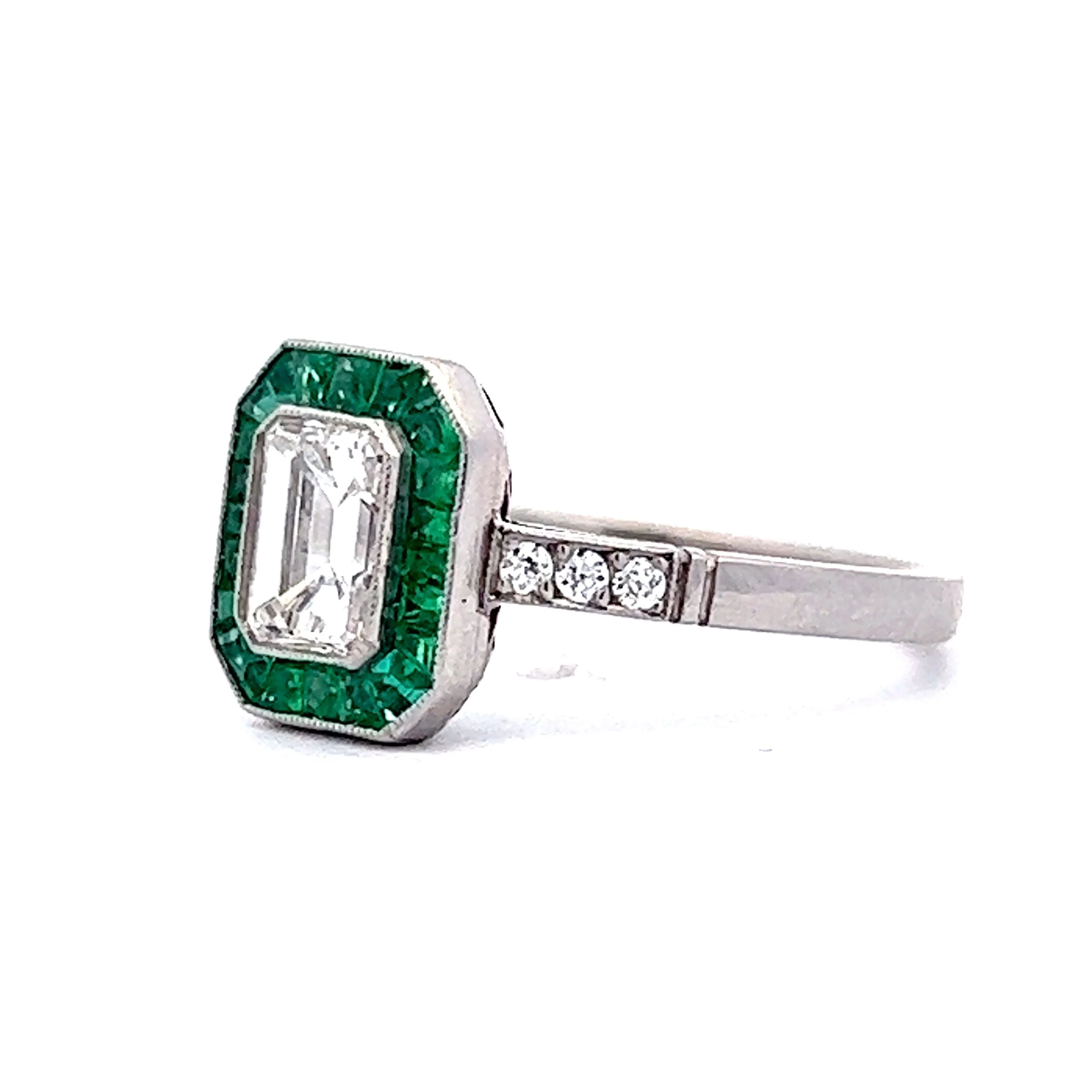 .74 Emerald Cut Diamond & Emerald Engagement Ring in Platinum - Image 2