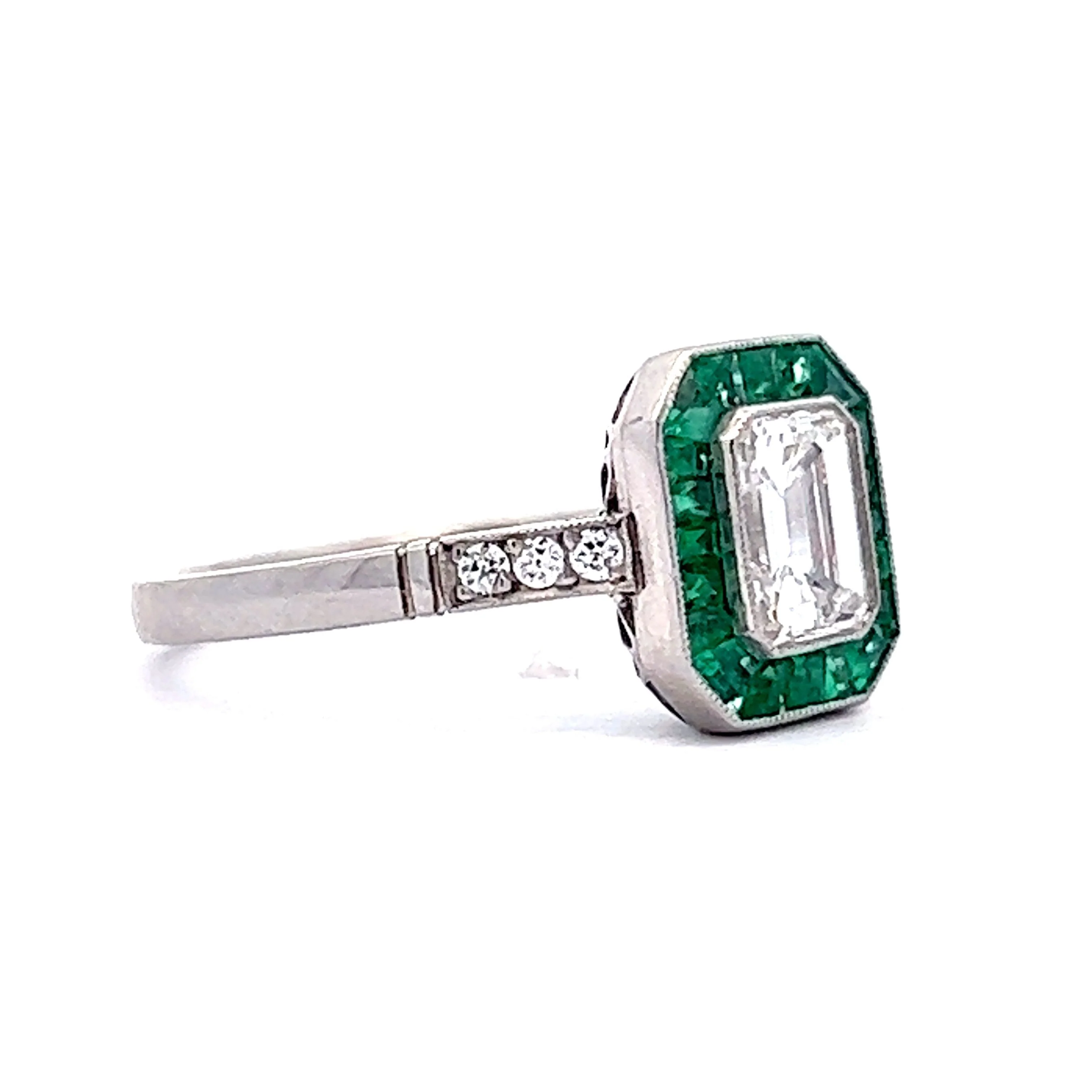 .74 Emerald Cut Diamond & Emerald Engagement Ring in Platinum - Image 3
