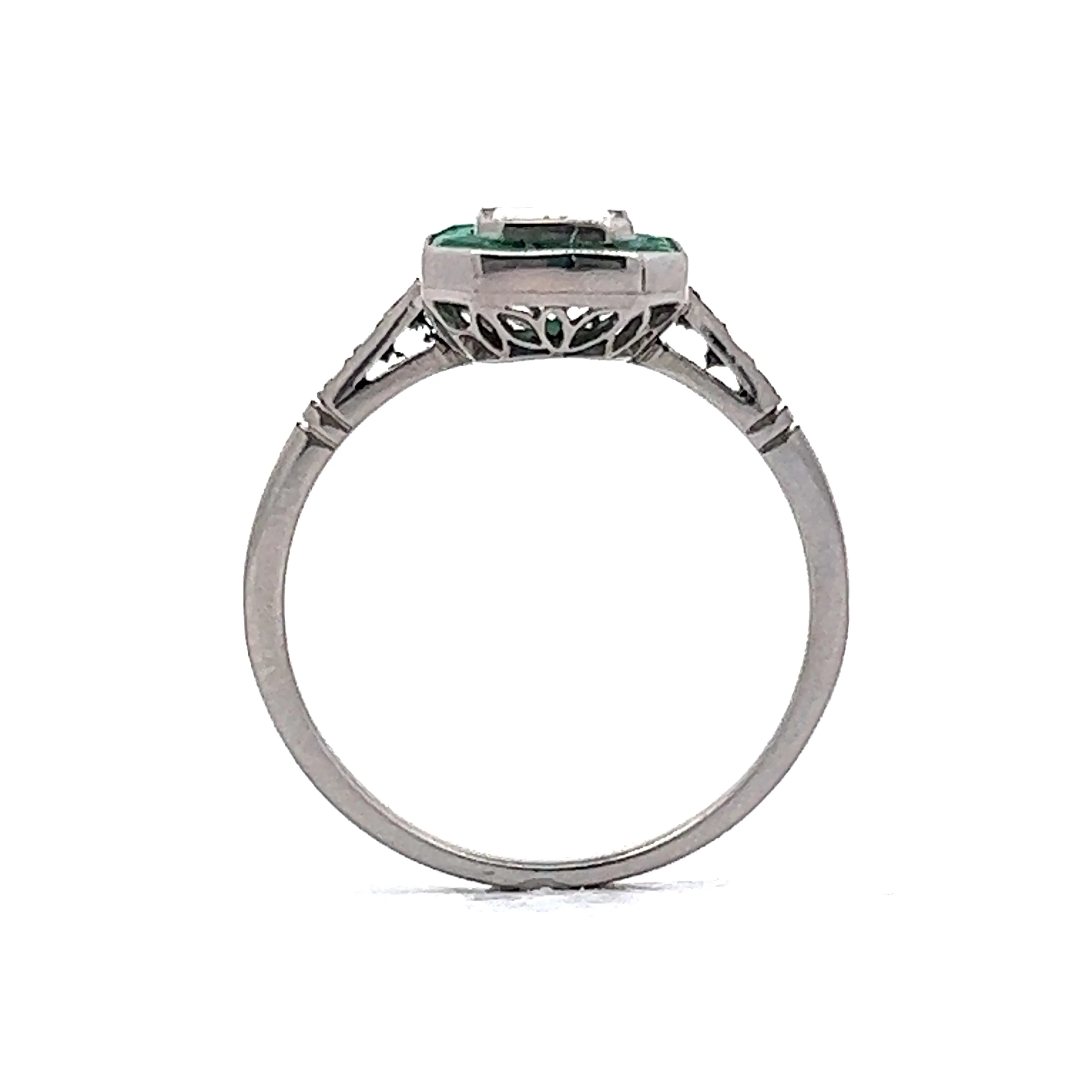.74 Emerald Cut Diamond & Emerald Engagement Ring in Platinum - Image 4