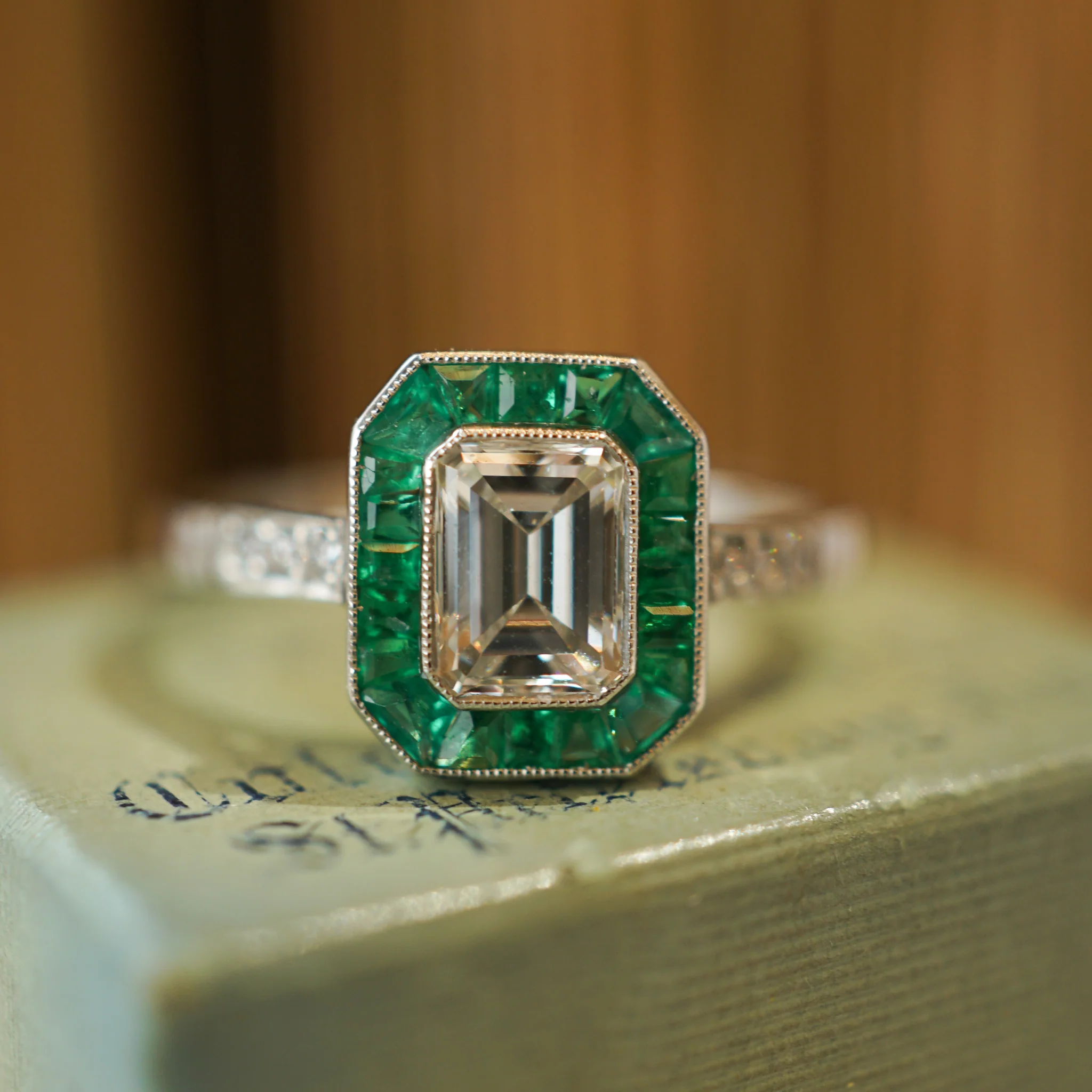 .74 Emerald Cut Diamond & Emerald Engagement Ring in Platinum - Image 7