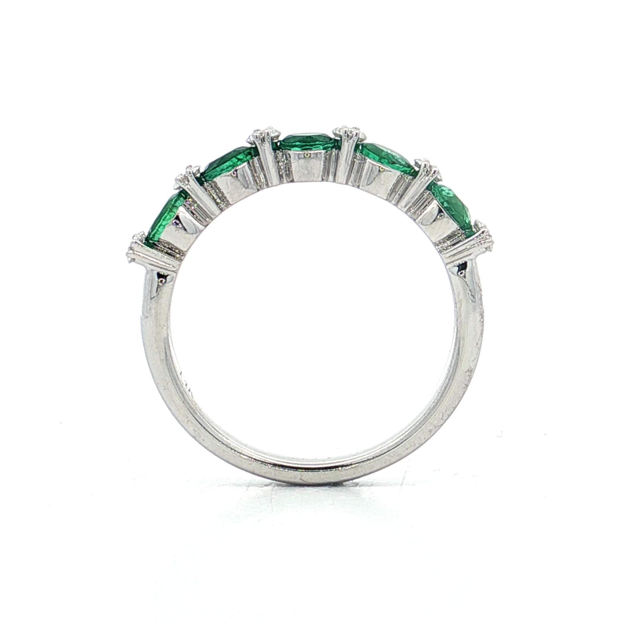 .75 Emerald & Diamond Stacking Band 14k White Gold - Image 4
