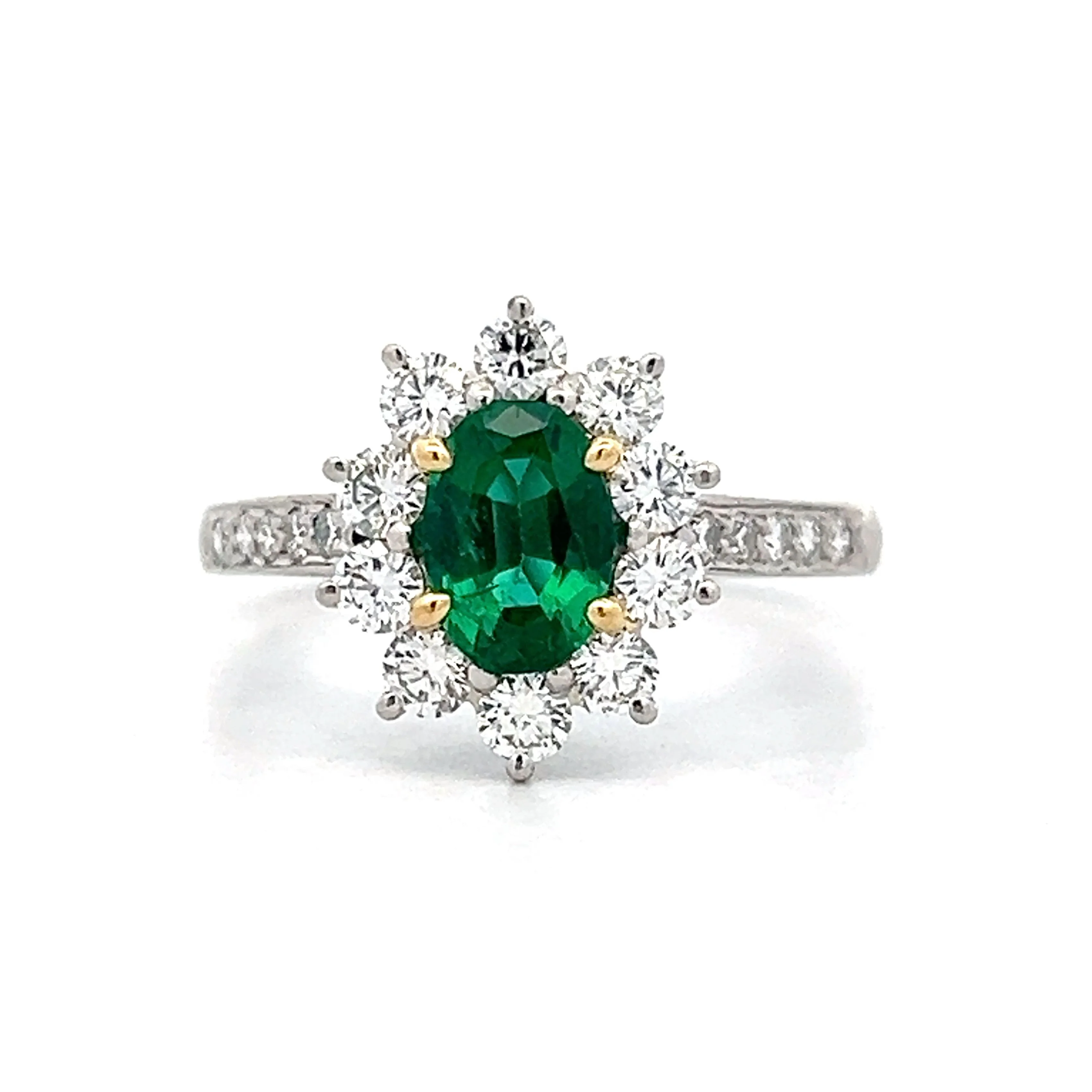 .75 Oval Emerald & Diamond Cocktail Ring in Platinum