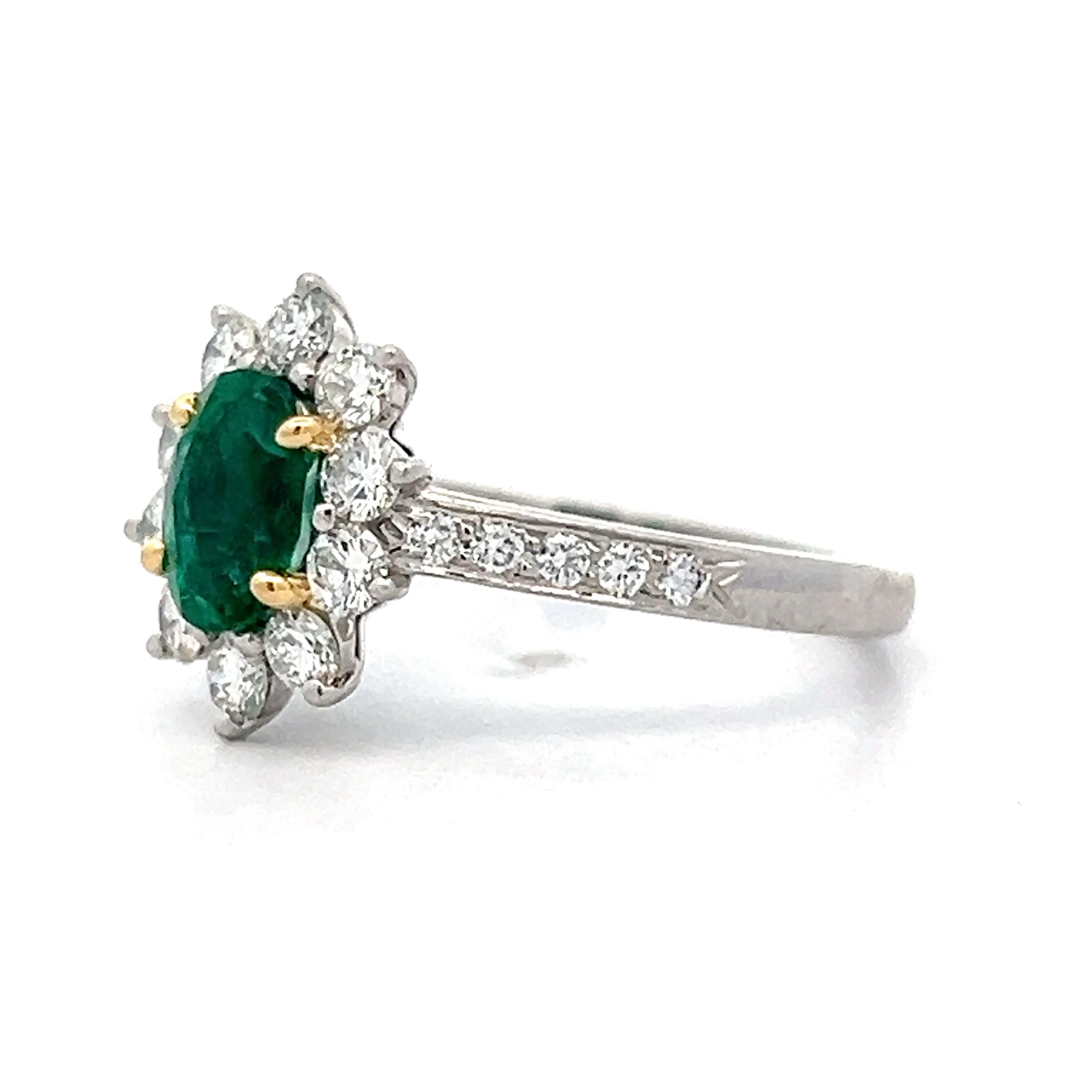 .75 Oval Emerald & Diamond Cocktail Ring in Platinum - Image 2