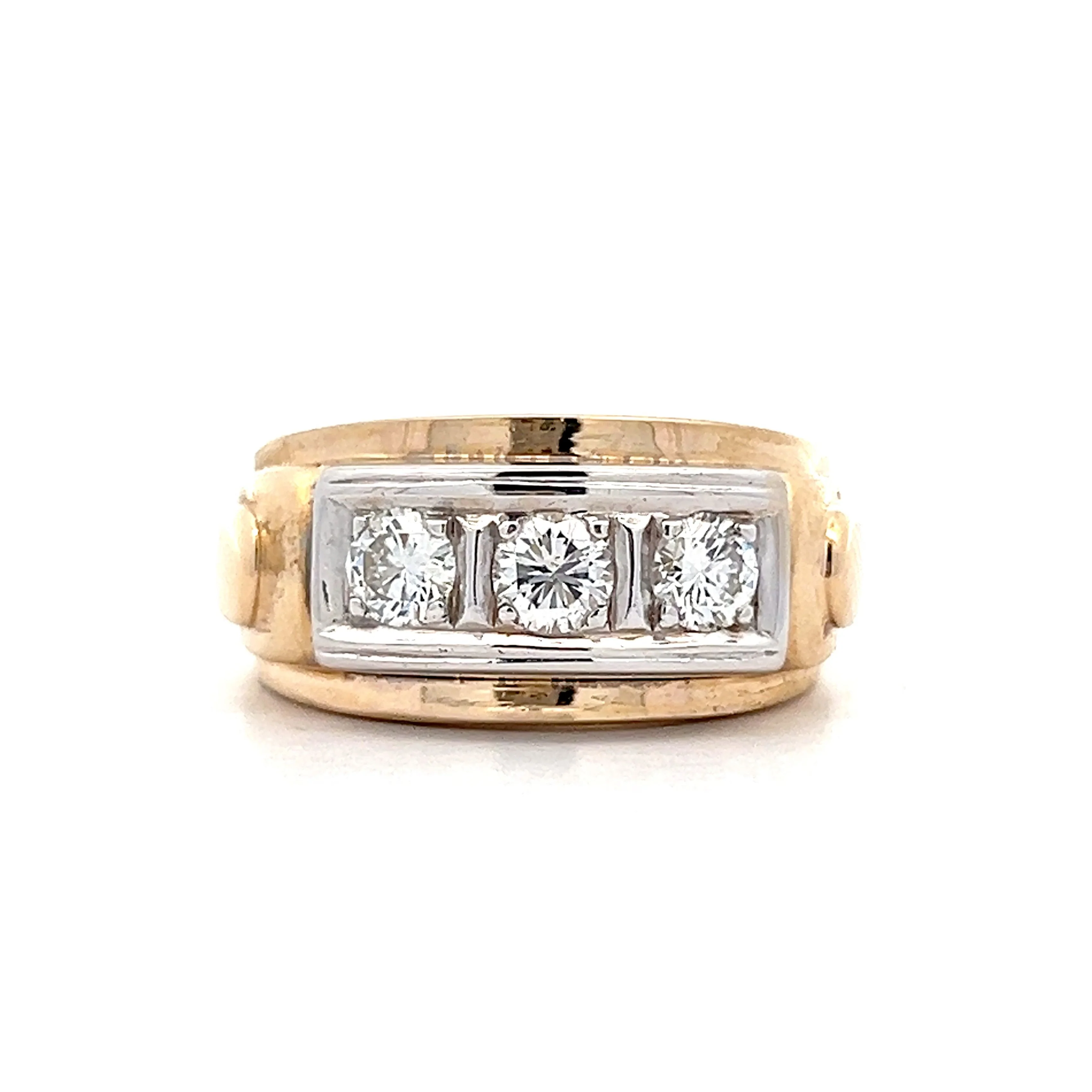 .75 Vintage Mens Three Stone Diamond Ring in 14k