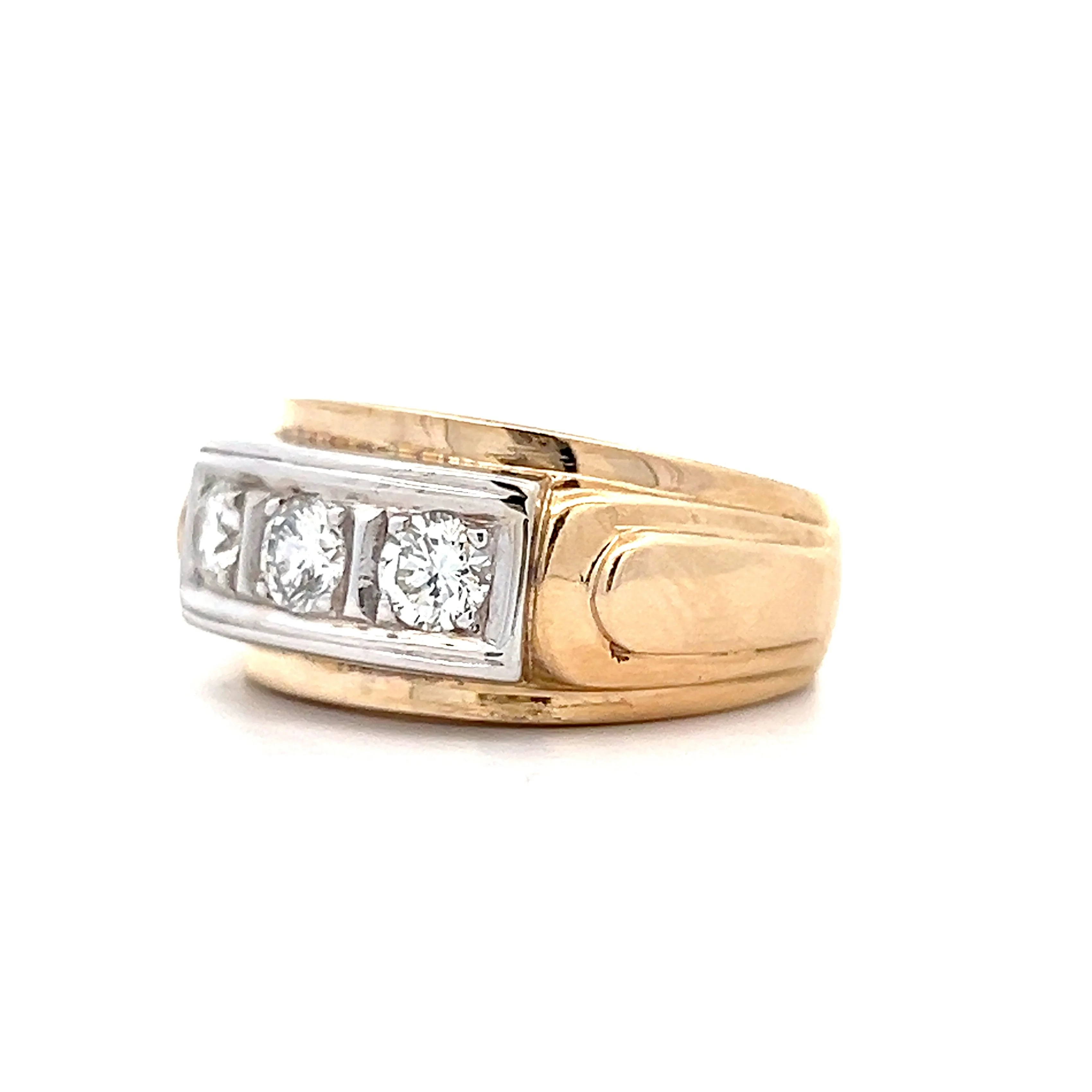 .75 Vintage Mens Three Stone Diamond Ring in 14k - Image 2