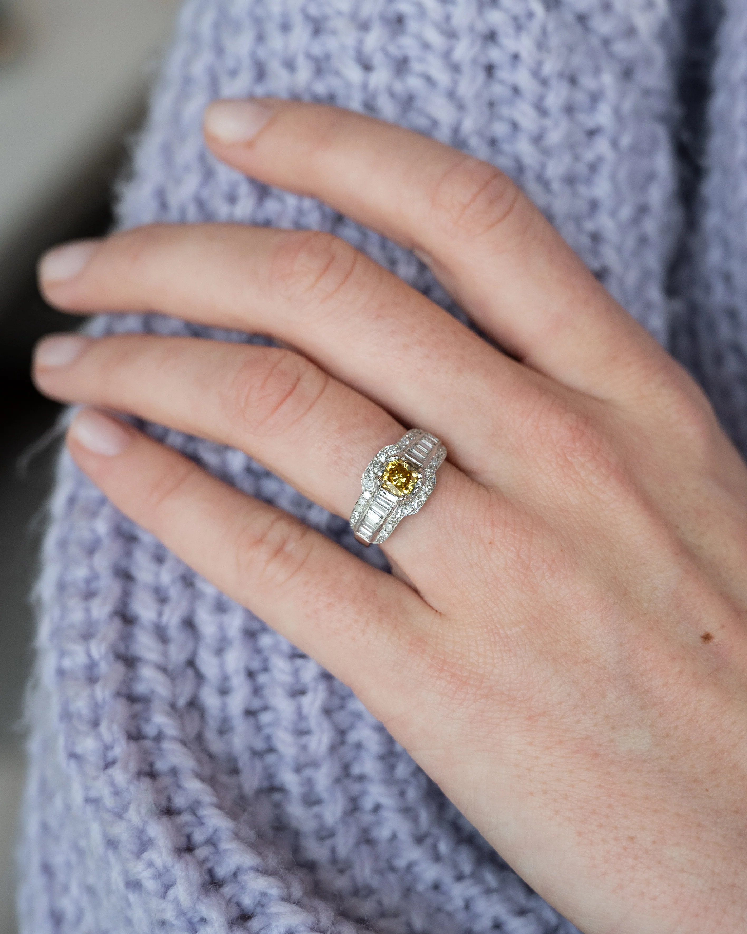 .76 Fancy Yellow Diamond Engagement Ring Platinum - Image 7