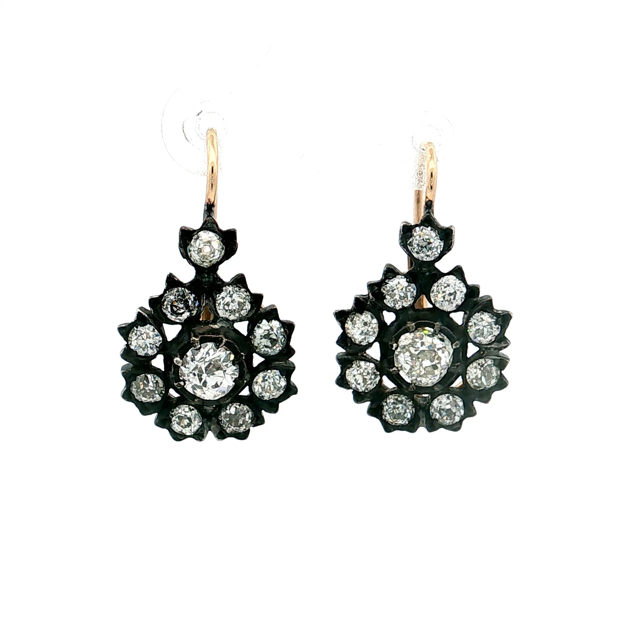 .76 Victorian Diamond Cluster Drop Earrings 14k