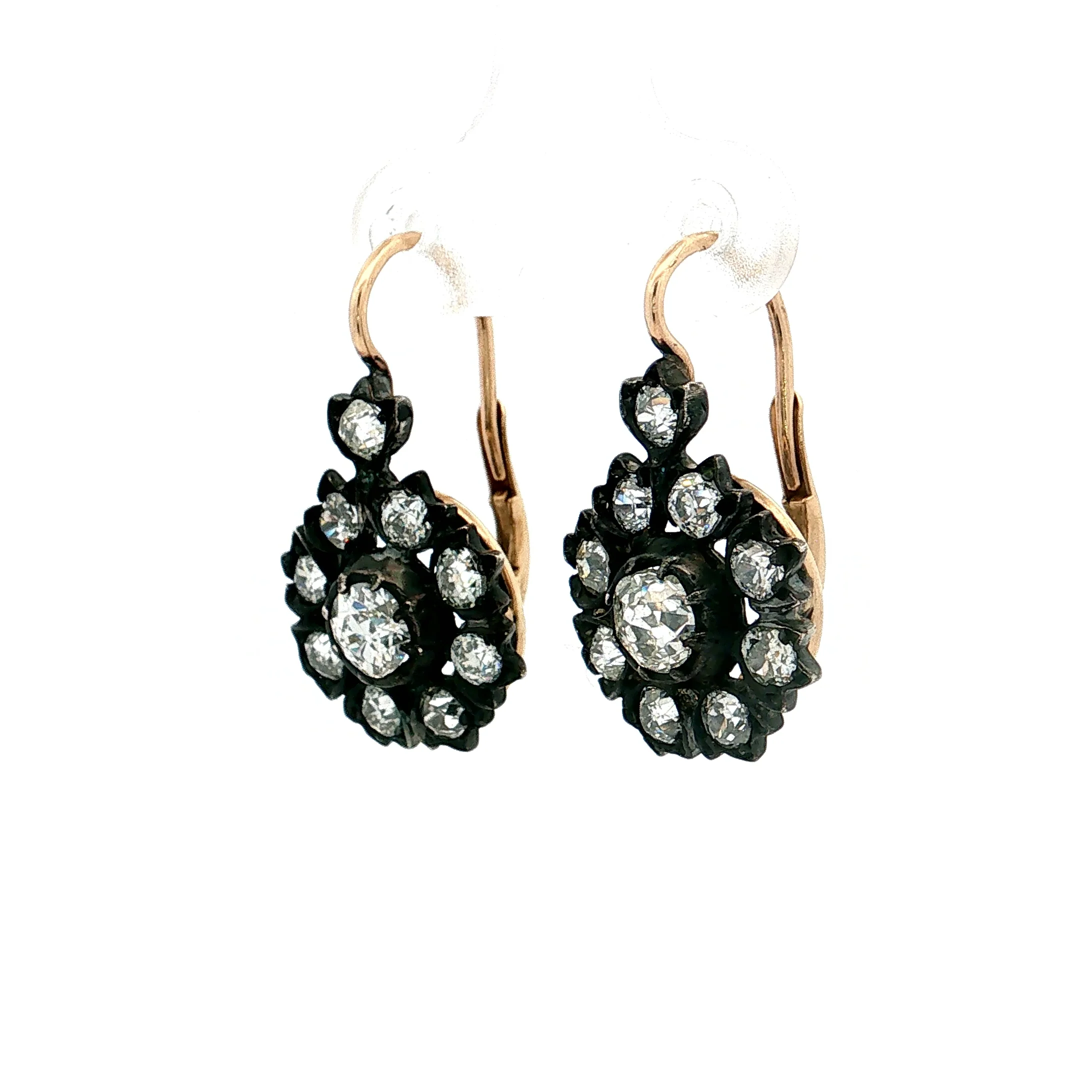 .76 Victorian Diamond Cluster Drop Earrings 14k - Image 2