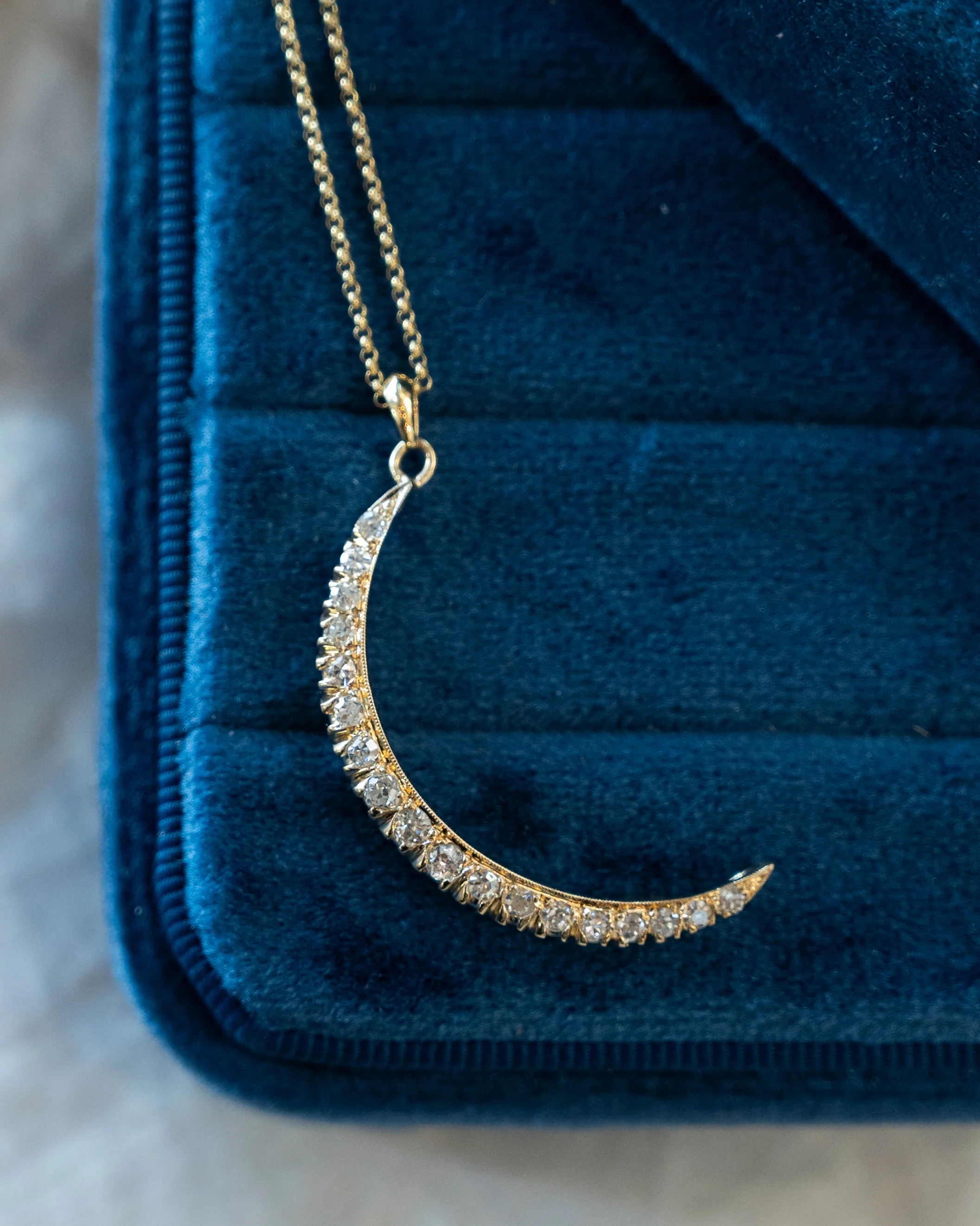 .78 Antique Diamond Crescent Moon Pendant Necklace 14k - Image 5