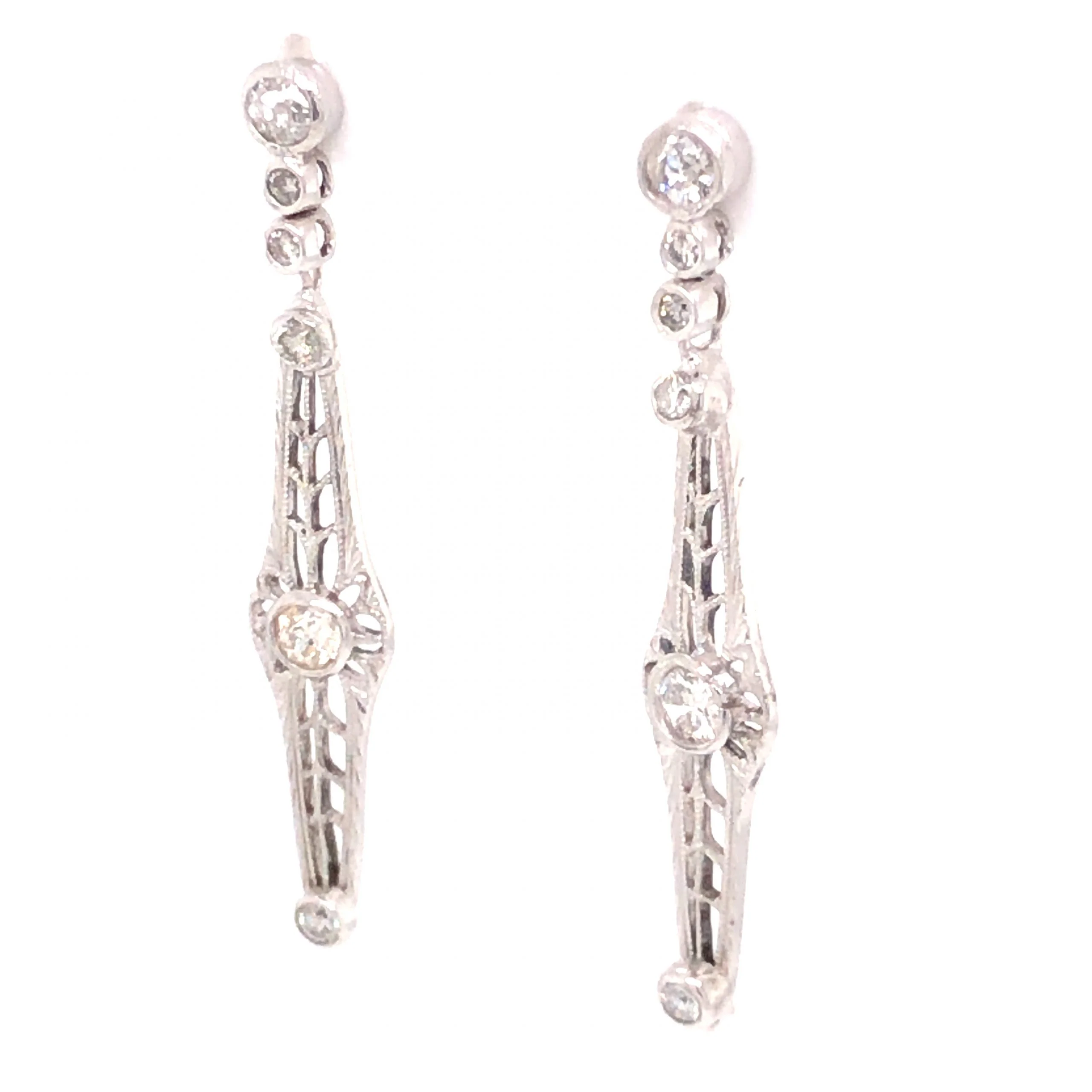 .78 Art Deco Diamond Earrings in 14k White Gold - Image 2