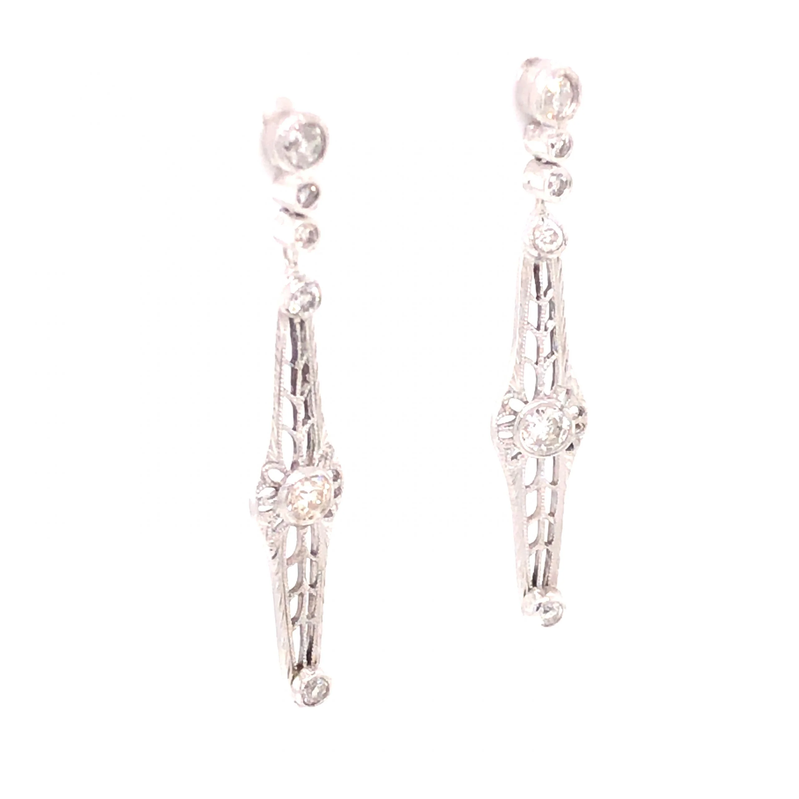 .78 Art Deco Diamond Earrings in 14k White Gold - Image 3