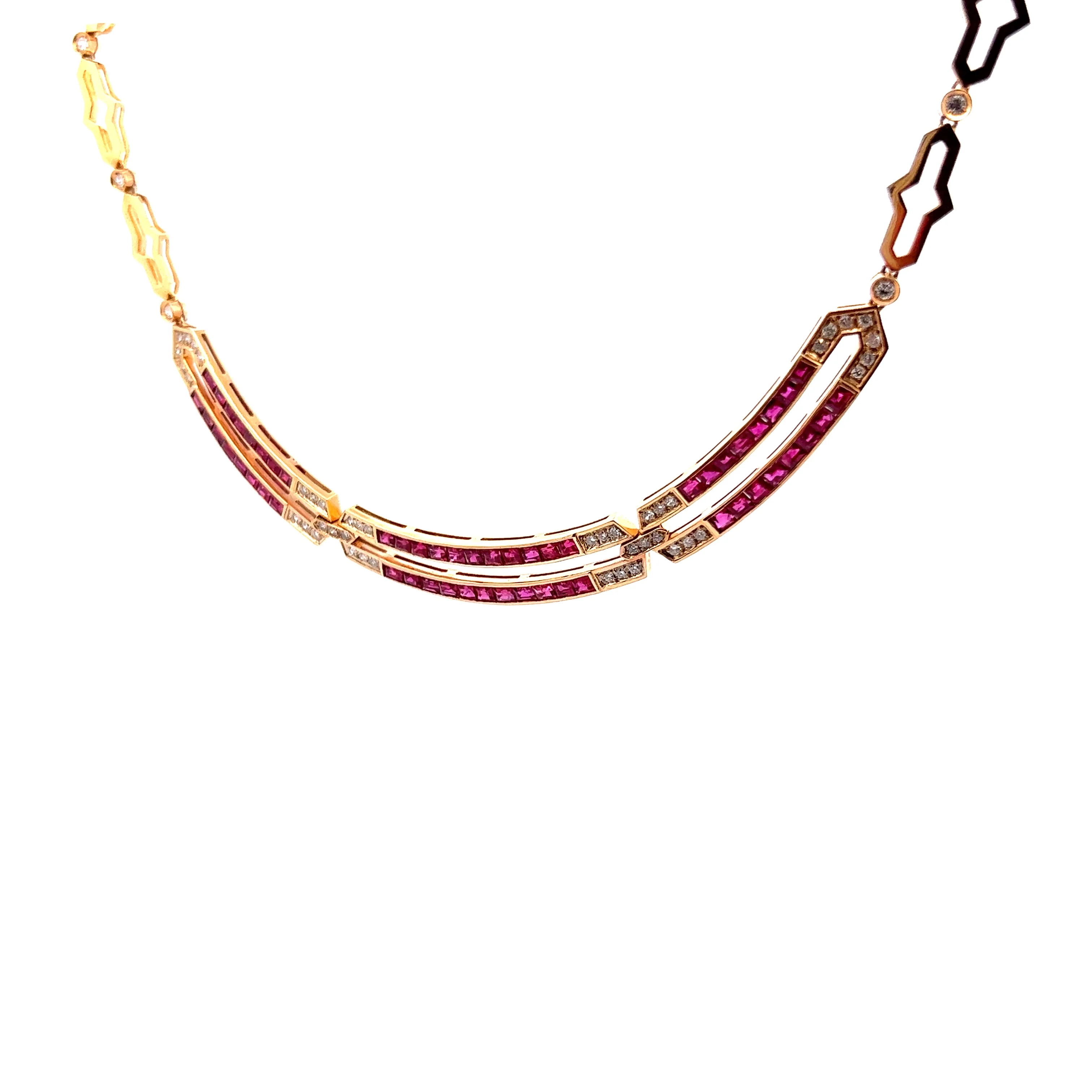 8.64 Emerald Cut Ruby & Diamond Necklace in 14k Yellow Gold - Image 2