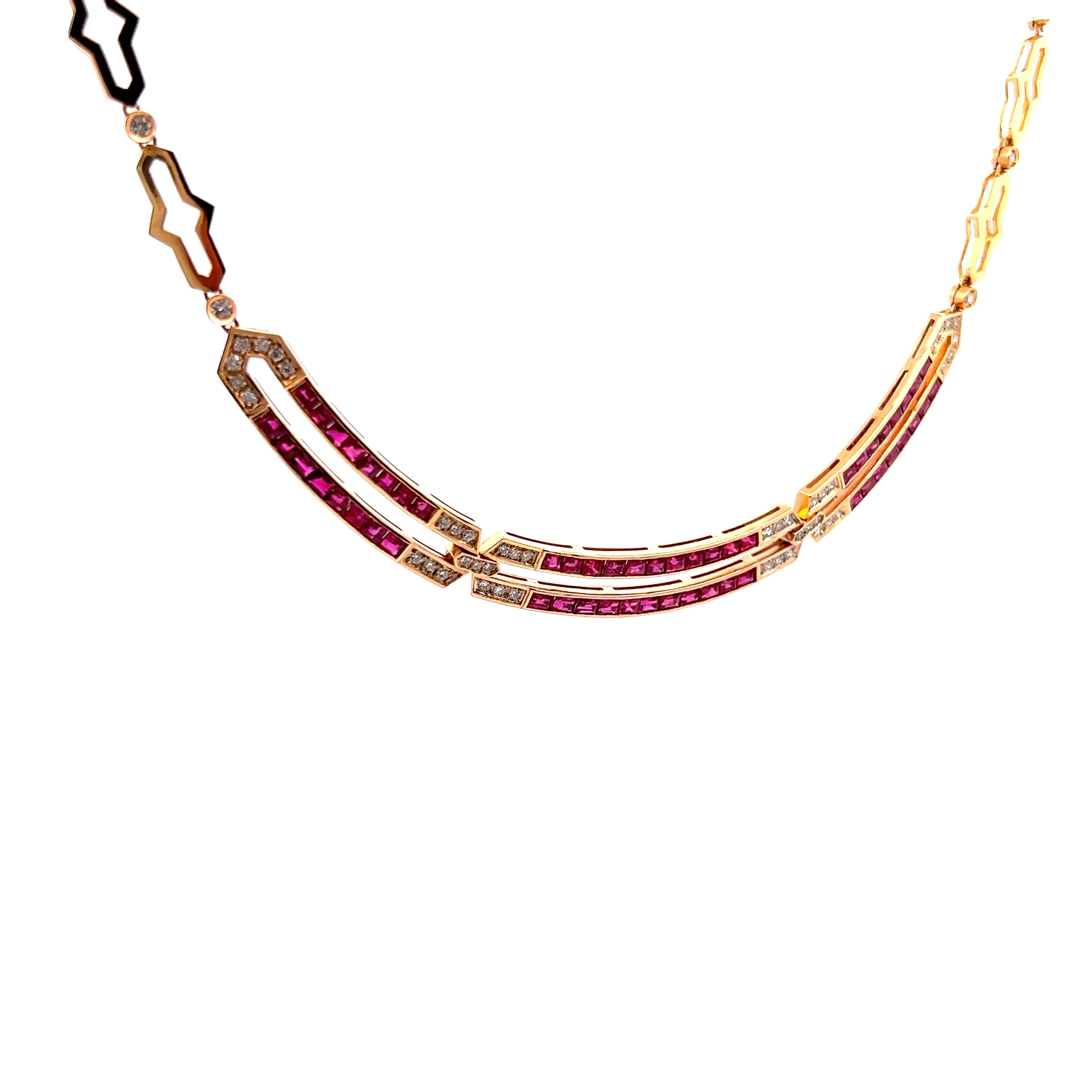 8.64 Emerald Cut Ruby & Diamond Necklace in 14k Yellow Gold - Image 3