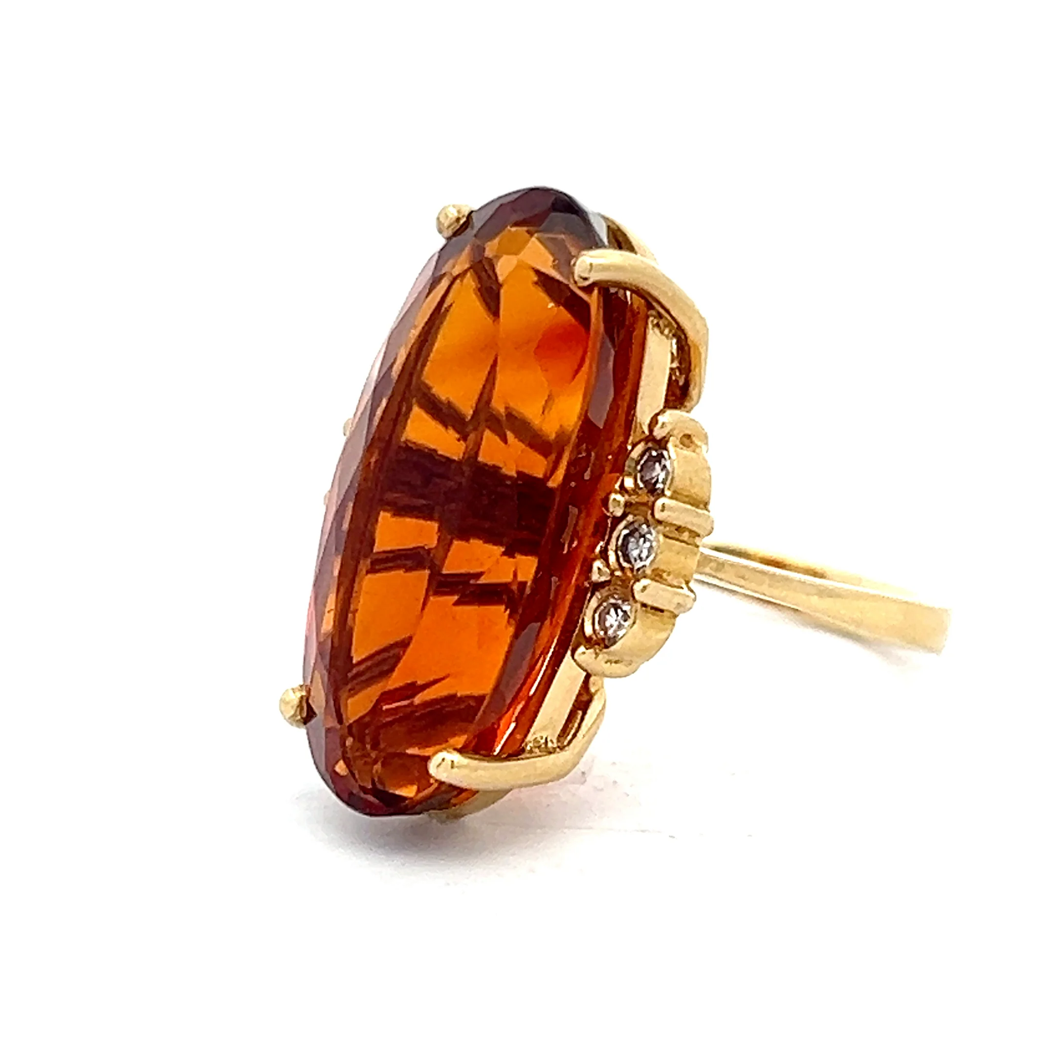 8.79 Vintage Oval Citrine & Diamond Cocktail Ring in 18k - Image 2