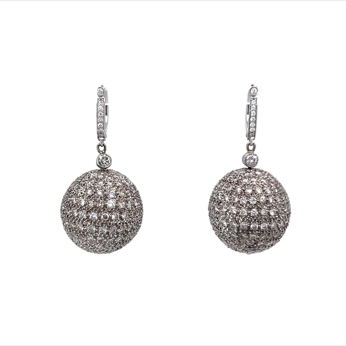 8 Carat Diamond Ball Earrings in 18k White Gold