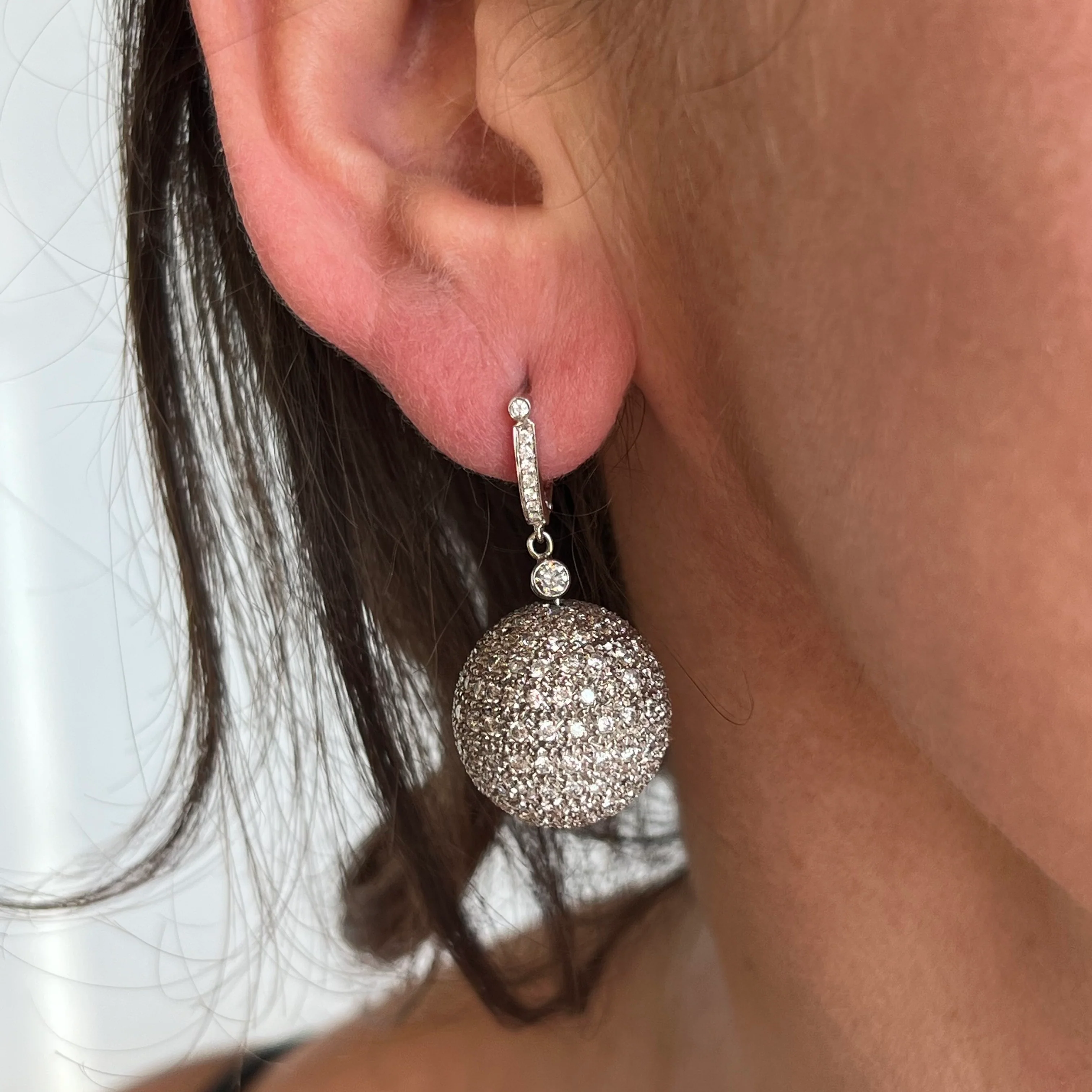 8 Carat Diamond Ball Earrings in 18k White Gold - Image 4