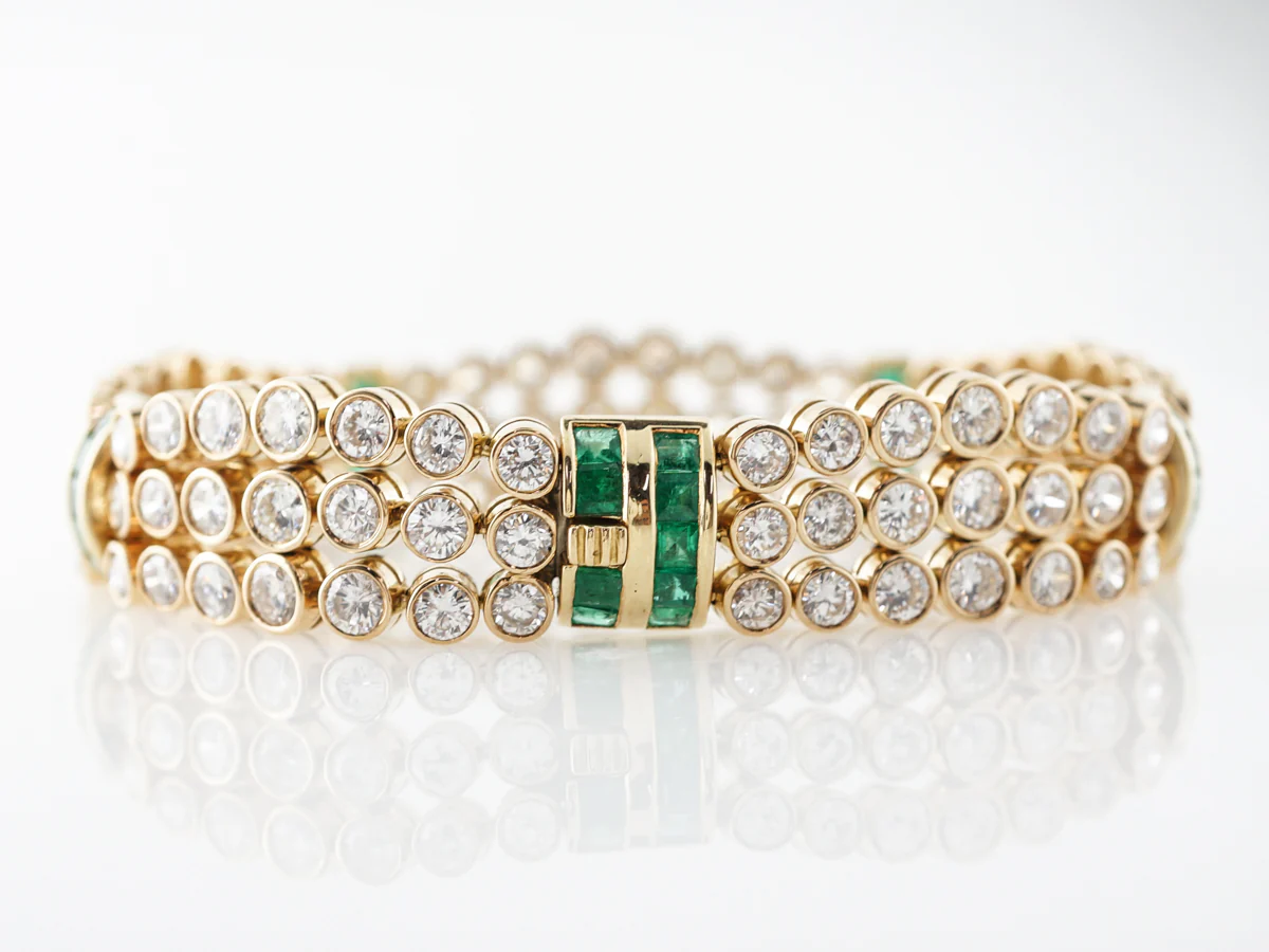 8 Carat Diamond Bracelet w/ Emeralds in 18k