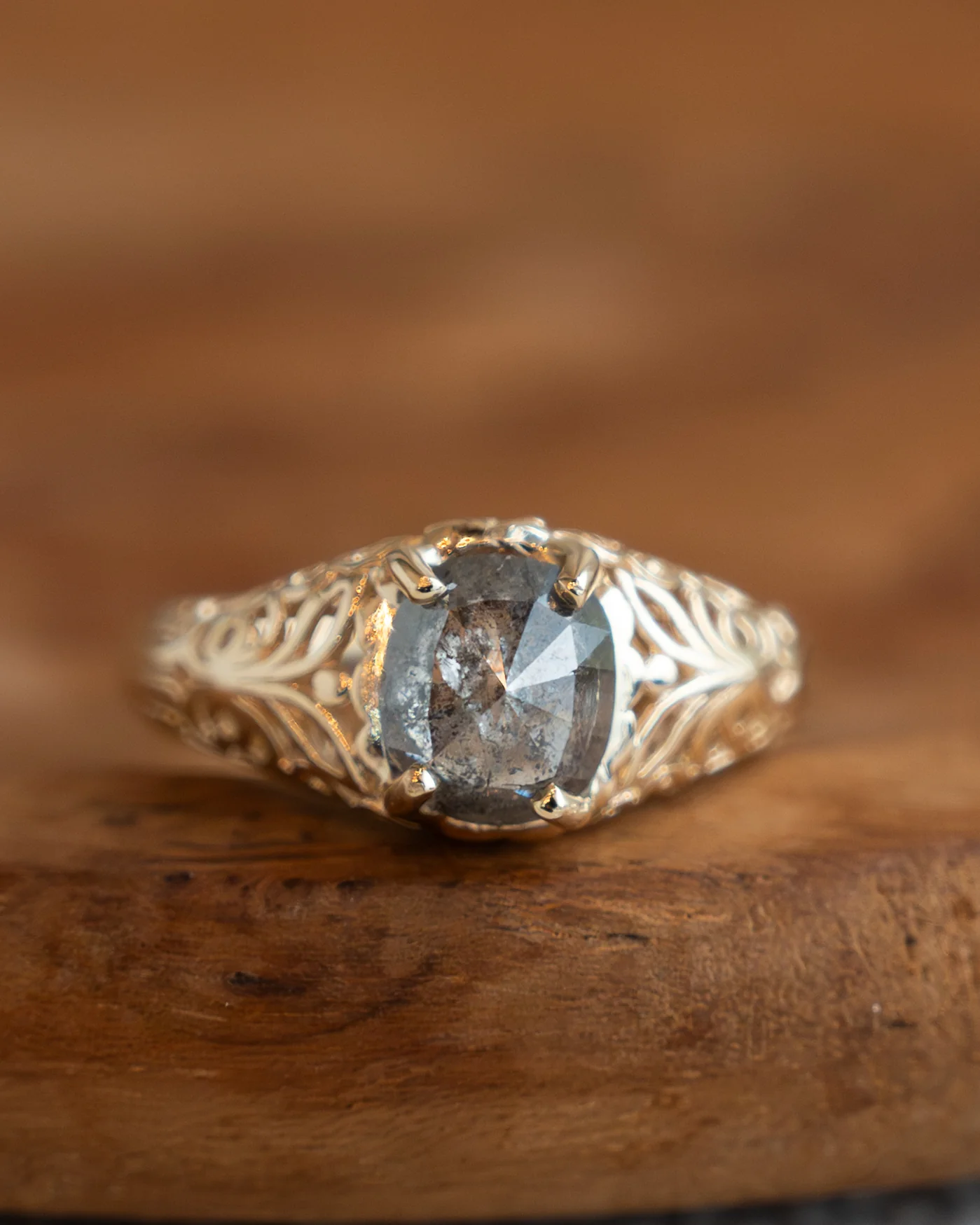 .80 Cushion Salt & Pepper Diamond in 14k Yellow Gold - Image 6