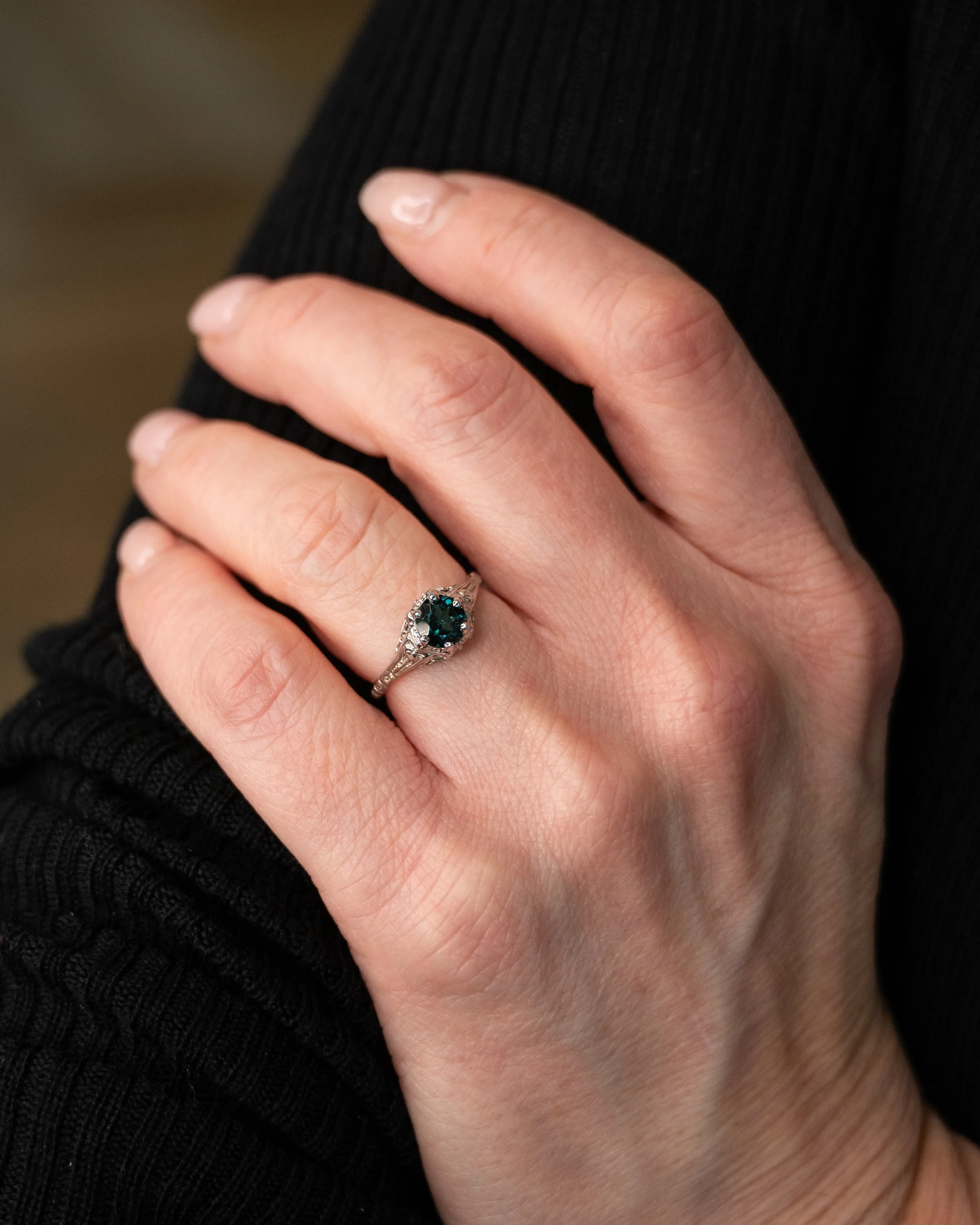 .83 Art Deco Tourmaline Engagement Ring in 14k - Image 6
