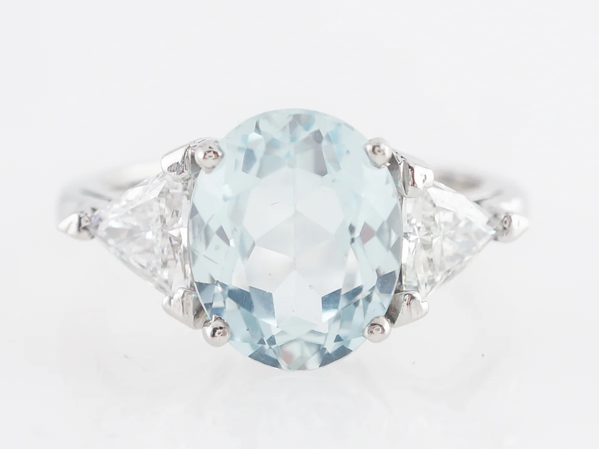 .84 Oval Cut Aquamarine Ring w/ Diamonds in Platinum