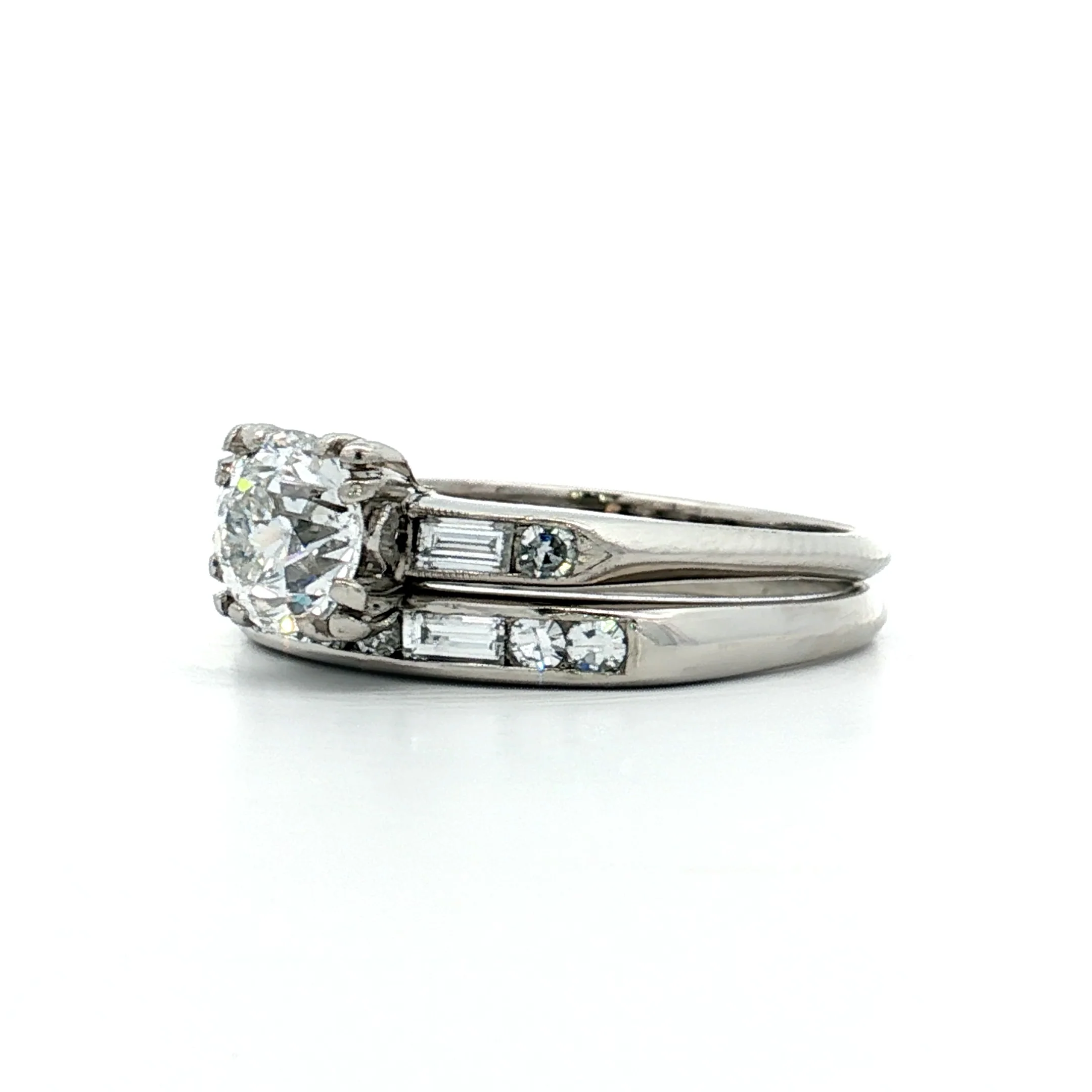 .84 Vintage Diamond Engagement Ring & Band in Platinum - Image 2