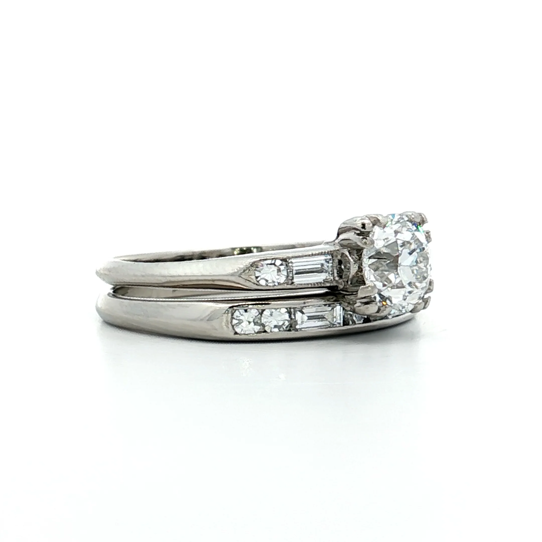 .84 Vintage Diamond Engagement Ring & Band in Platinum - Image 3