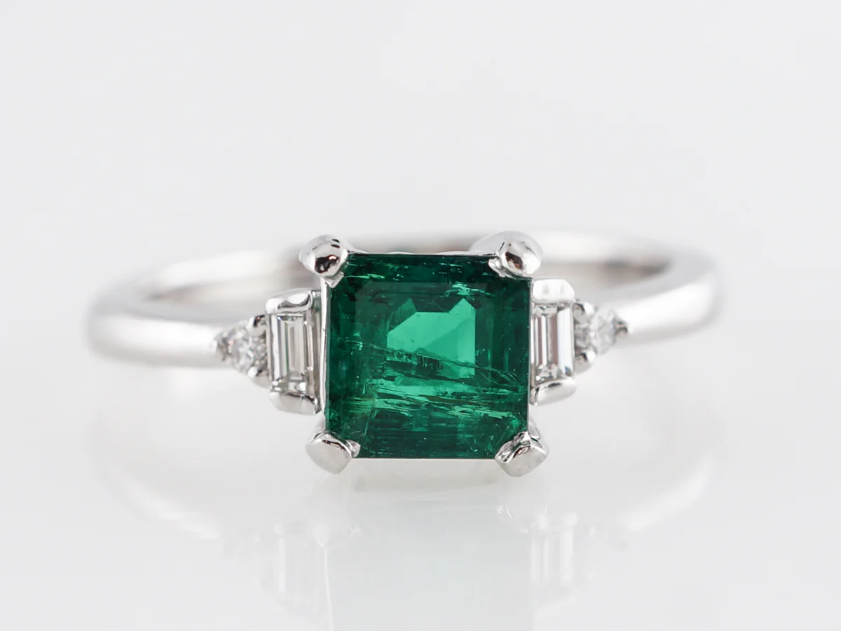 .85 Square Cut Emerald Engagement Ring in 14k White Gold