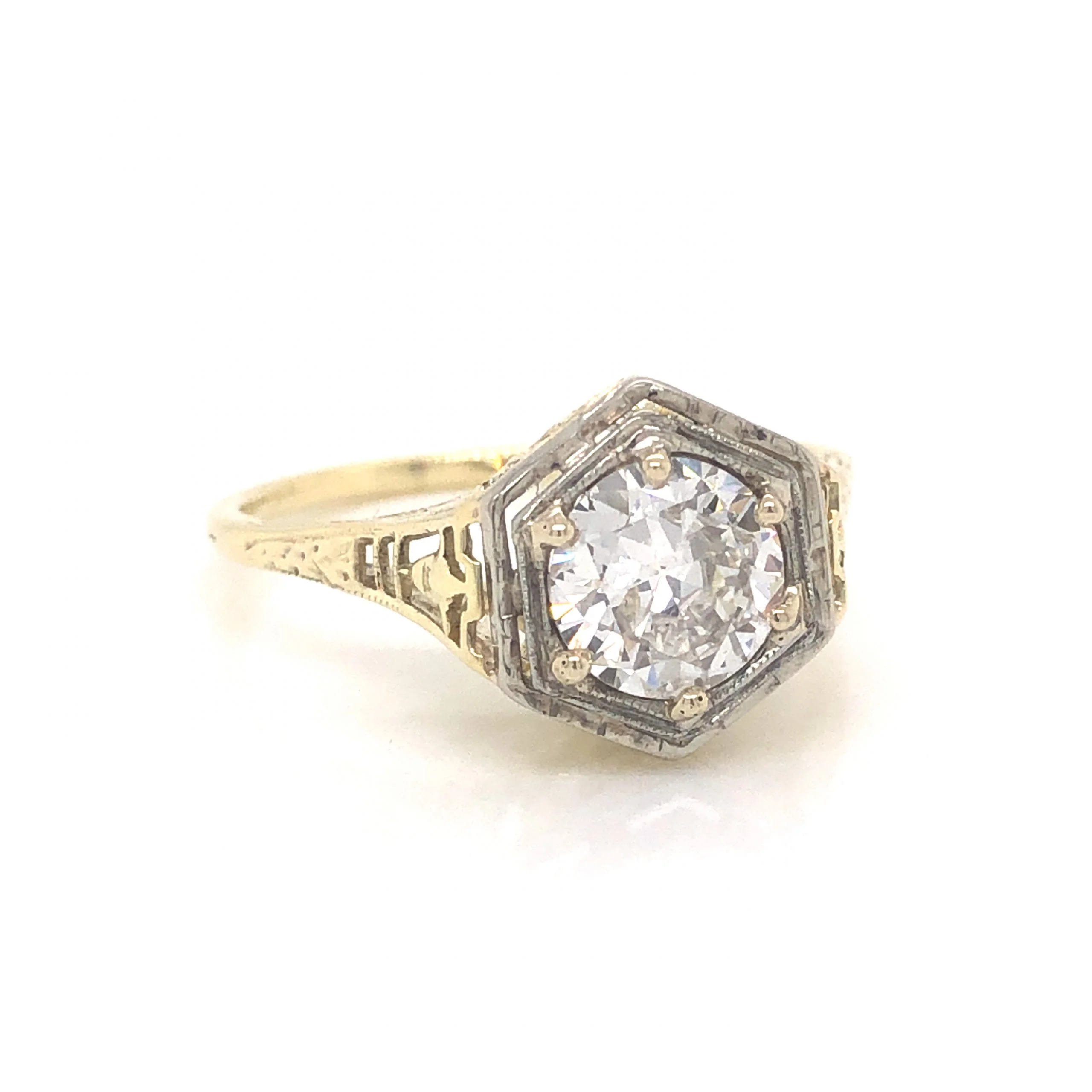 .86 Two-Toned Art Deco Diamond Engagement Ring in 14k - Image 3
