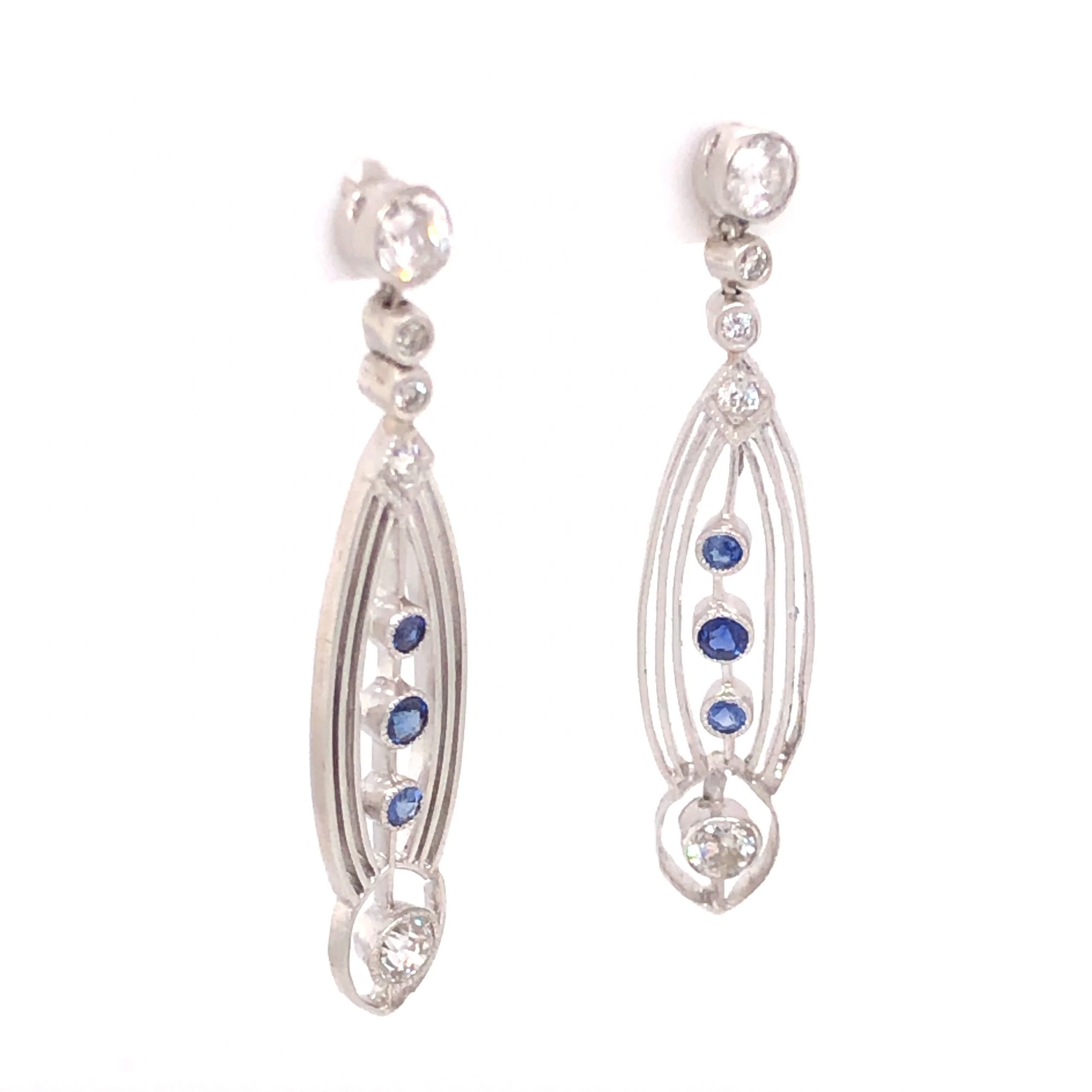 .88 Art Deco Diamond and Sapphire Earrings in Platinum - Image 3
