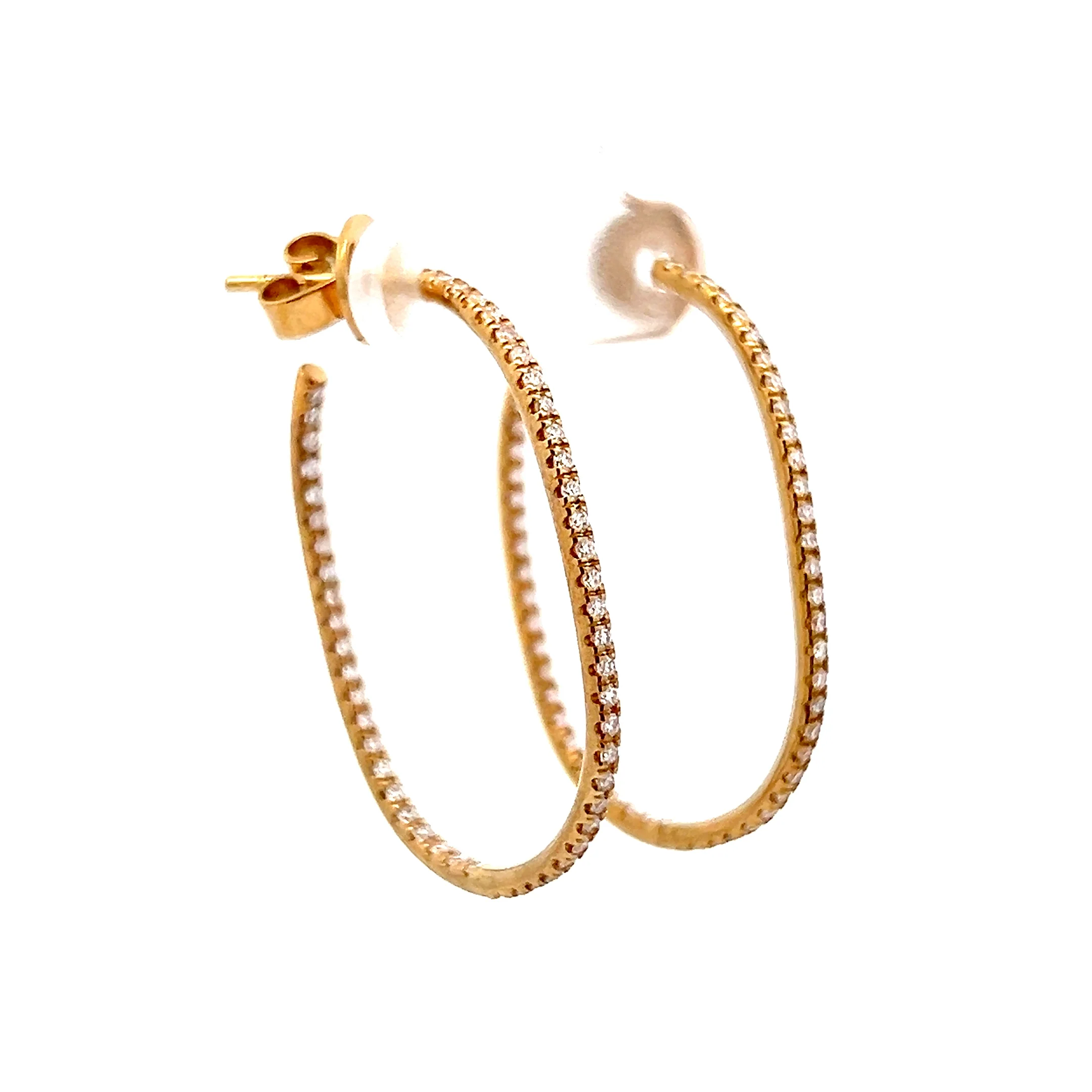 .88 Diamond Oval Hoop Earrings in 18k Yellow Gold - Image 3