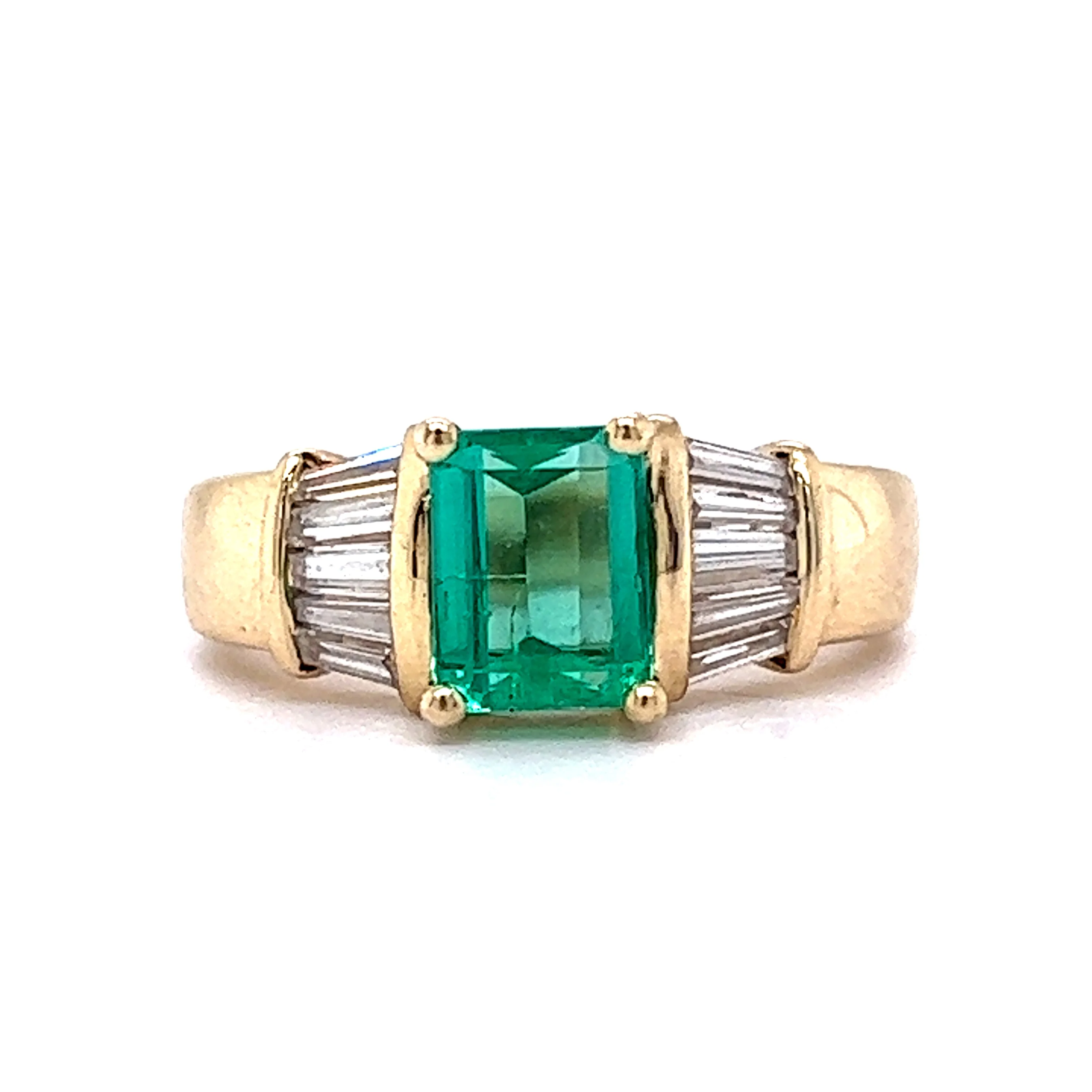 .88 Emerald & Diamond Engagement Ring in 14k Yellow Gold
