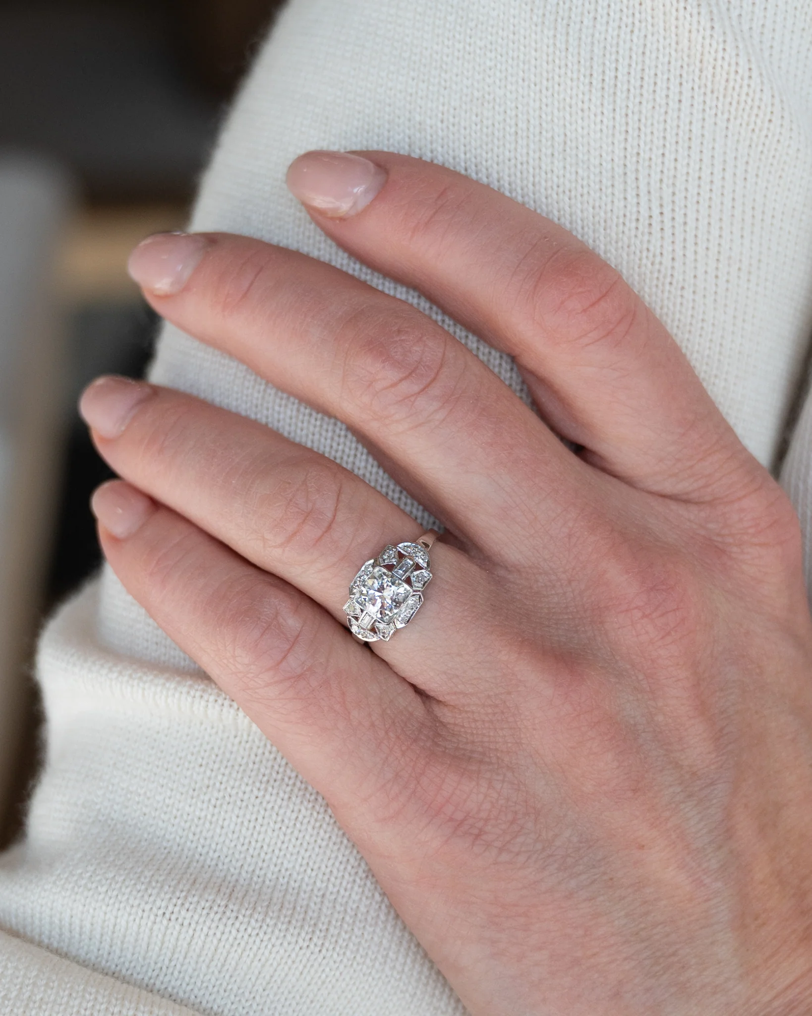 .89 Antique Old European Diamond Engagement Ring Platinum - Image 7