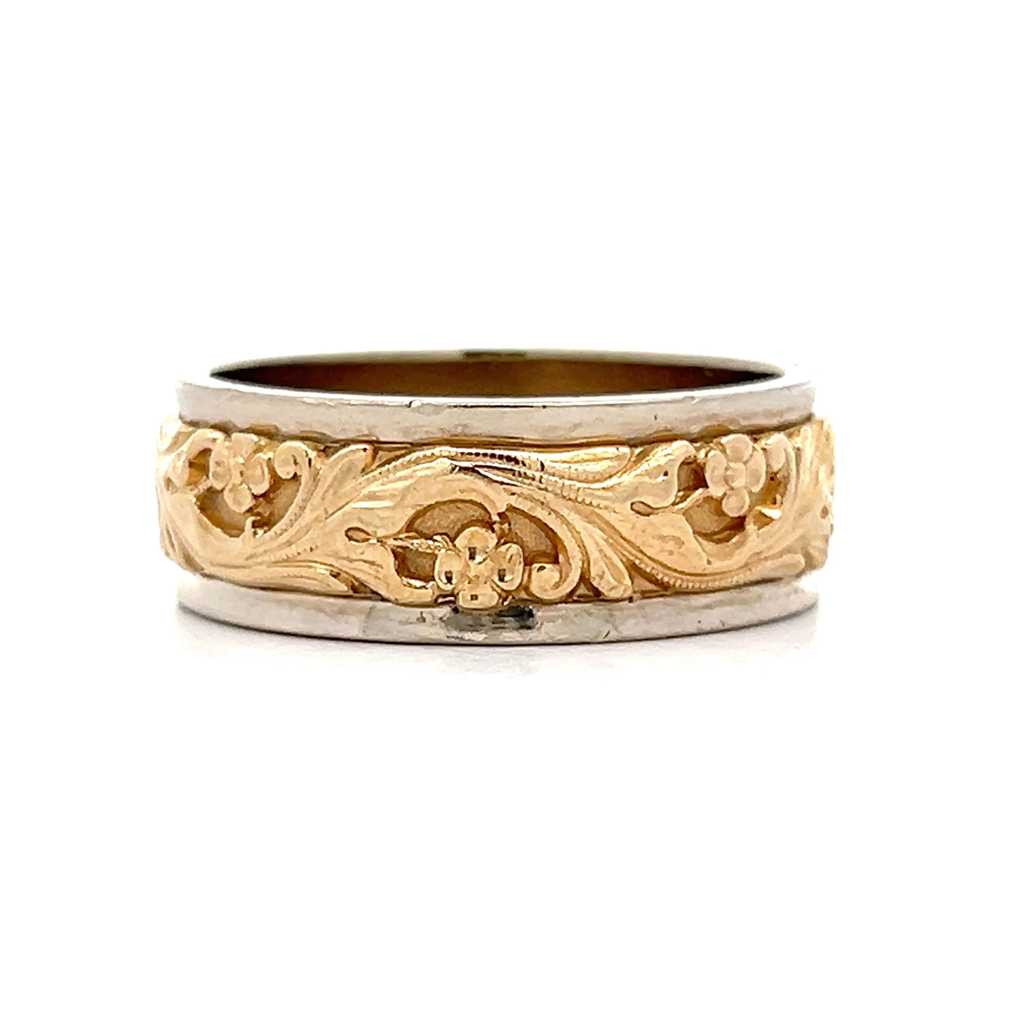 8mm Two-Tone Floral Men's Band in 14k - Image 2