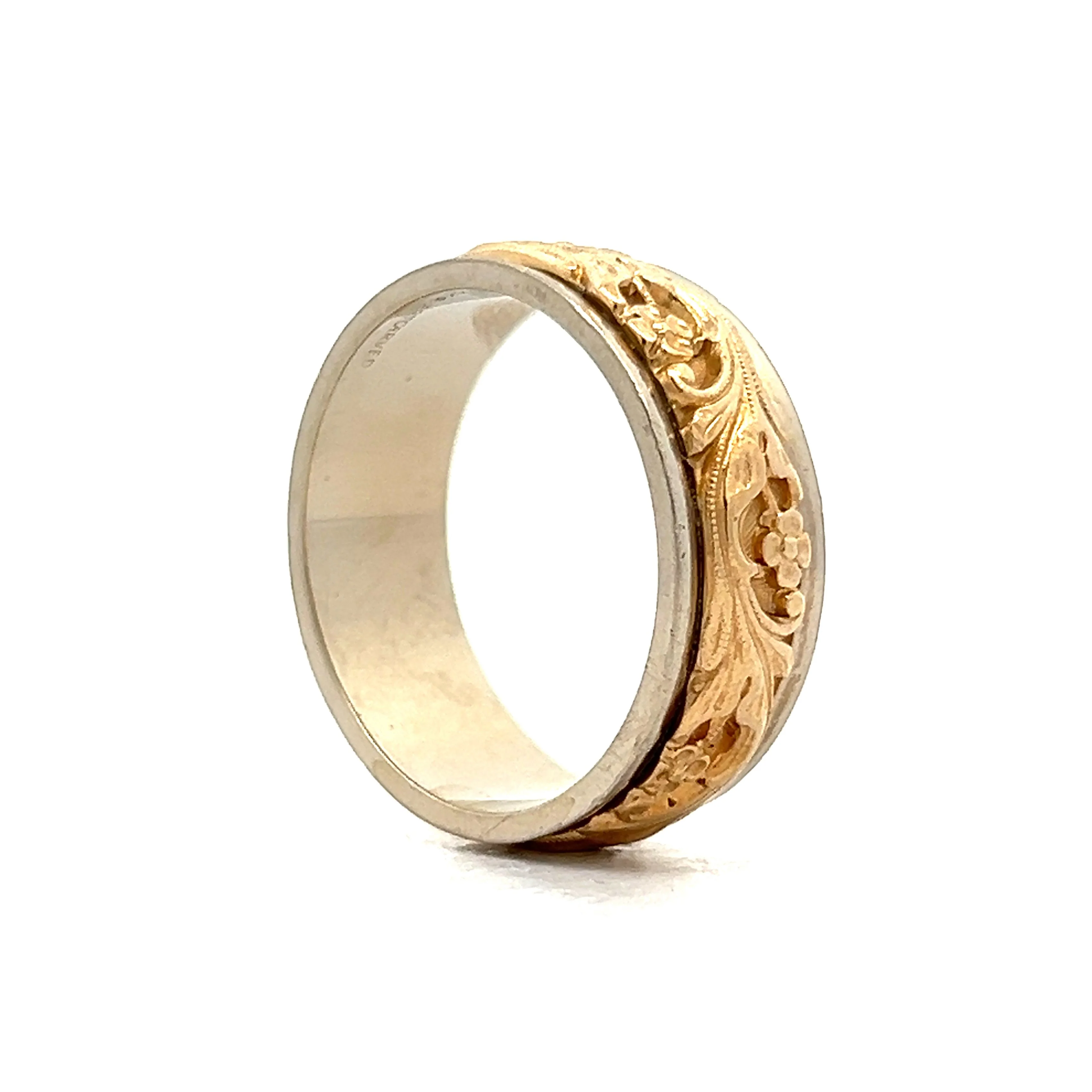 8mm Two-Tone Floral Men's Band in 14k - Image 5