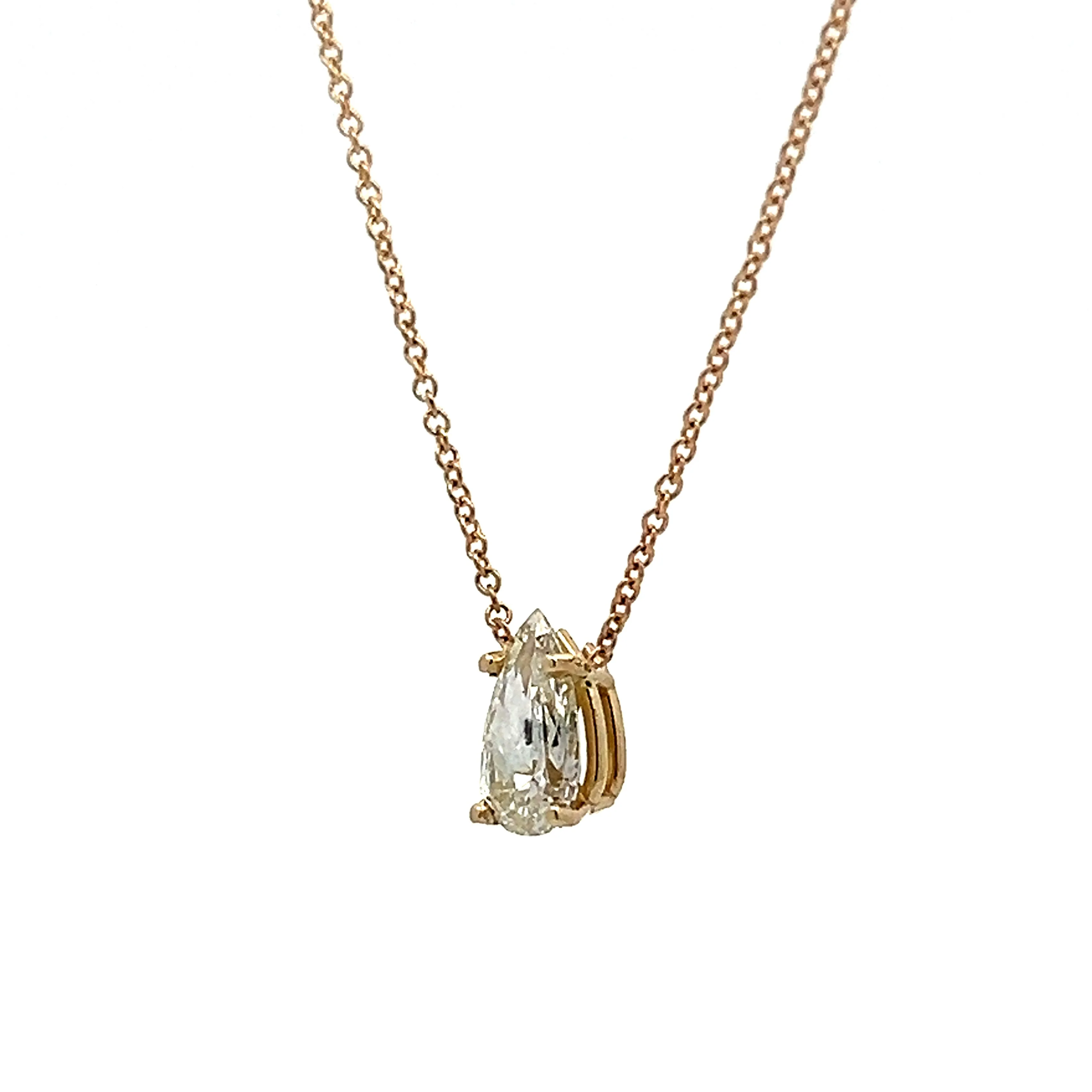 .90 Pear Cut Diamond Pendant Necklace in Yellow Gold - Image 2