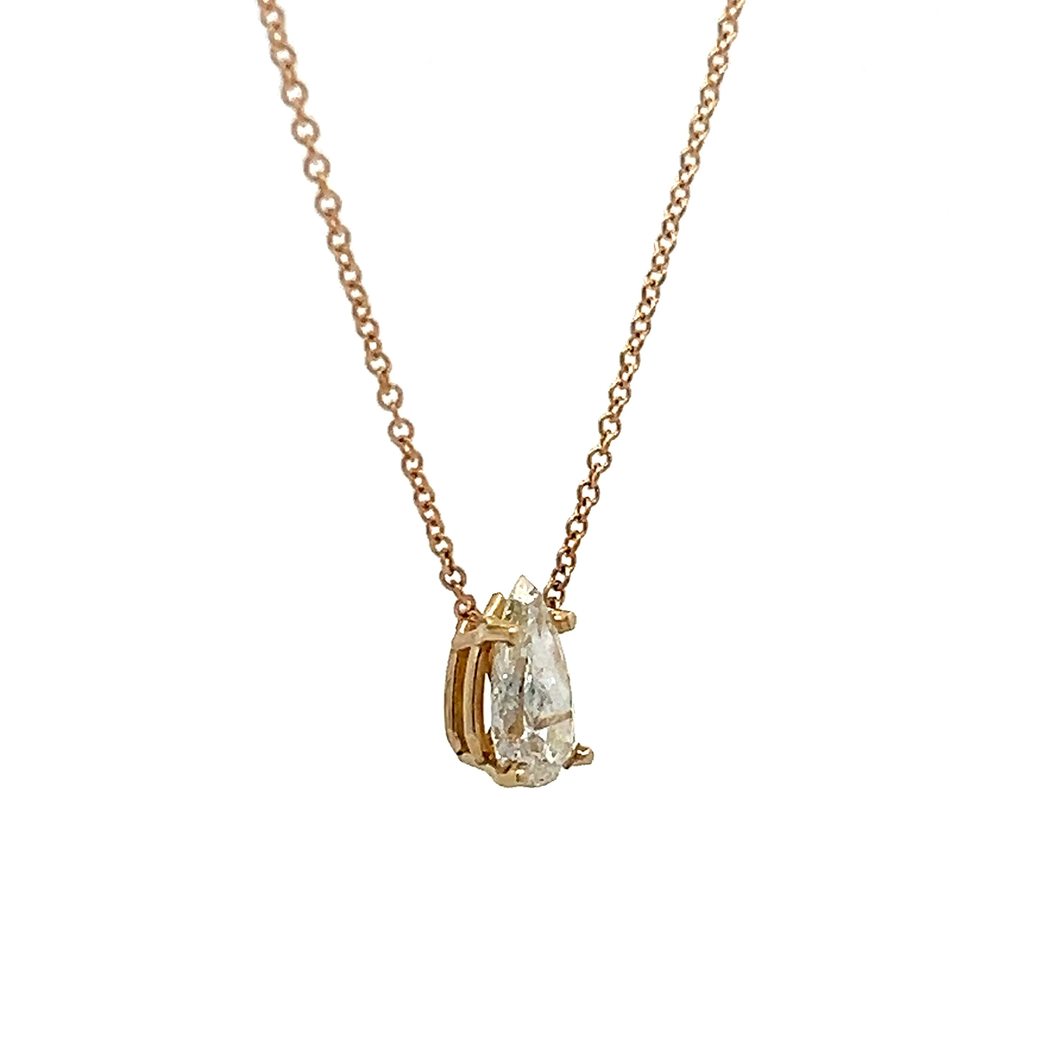 .90 Pear Cut Diamond Pendant Necklace in Yellow Gold - Image 3