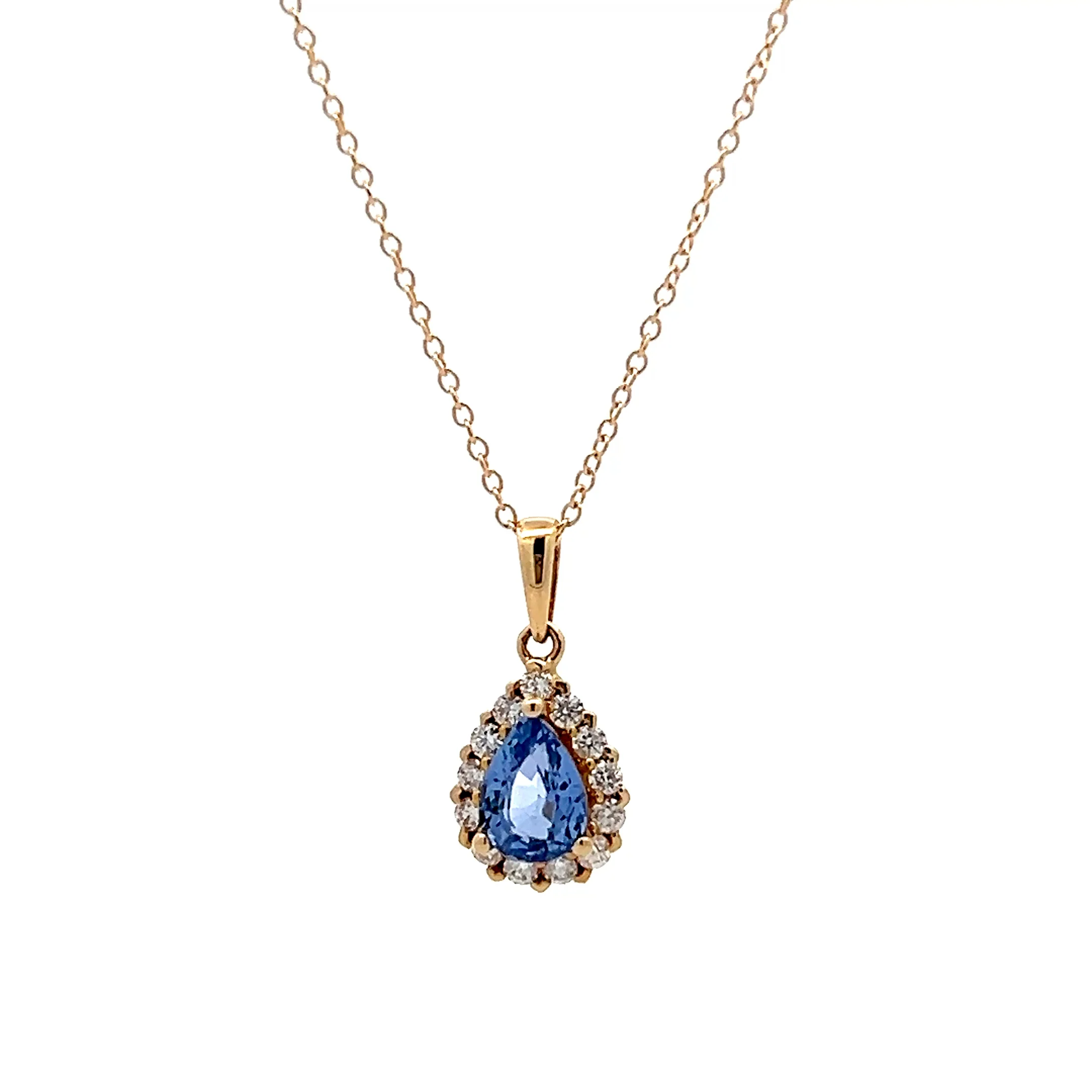 .90 Pear Cut Sapphire & Diamond Necklace in 14k