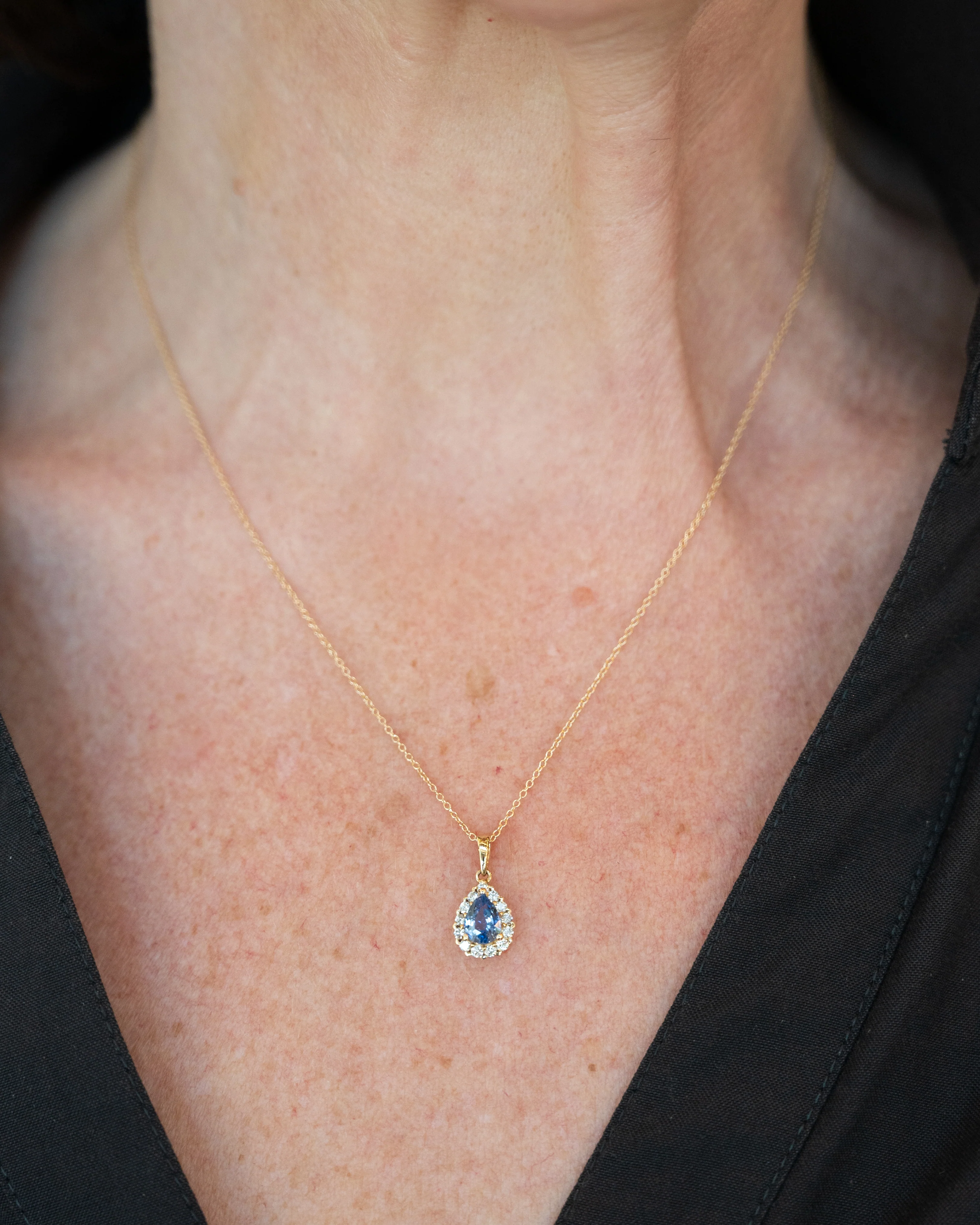 .90 Pear Cut Sapphire & Diamond Necklace in 14k - Image 6