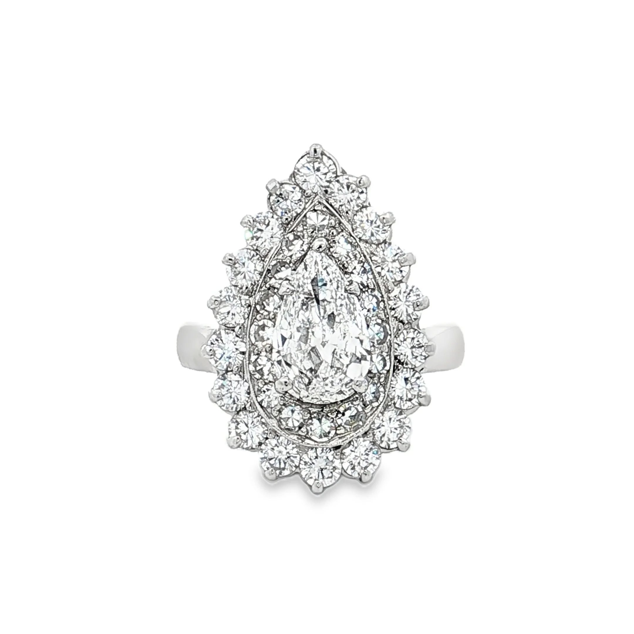 .90 Vintage Pear Diamond Halo Cocktail Ring Platinum